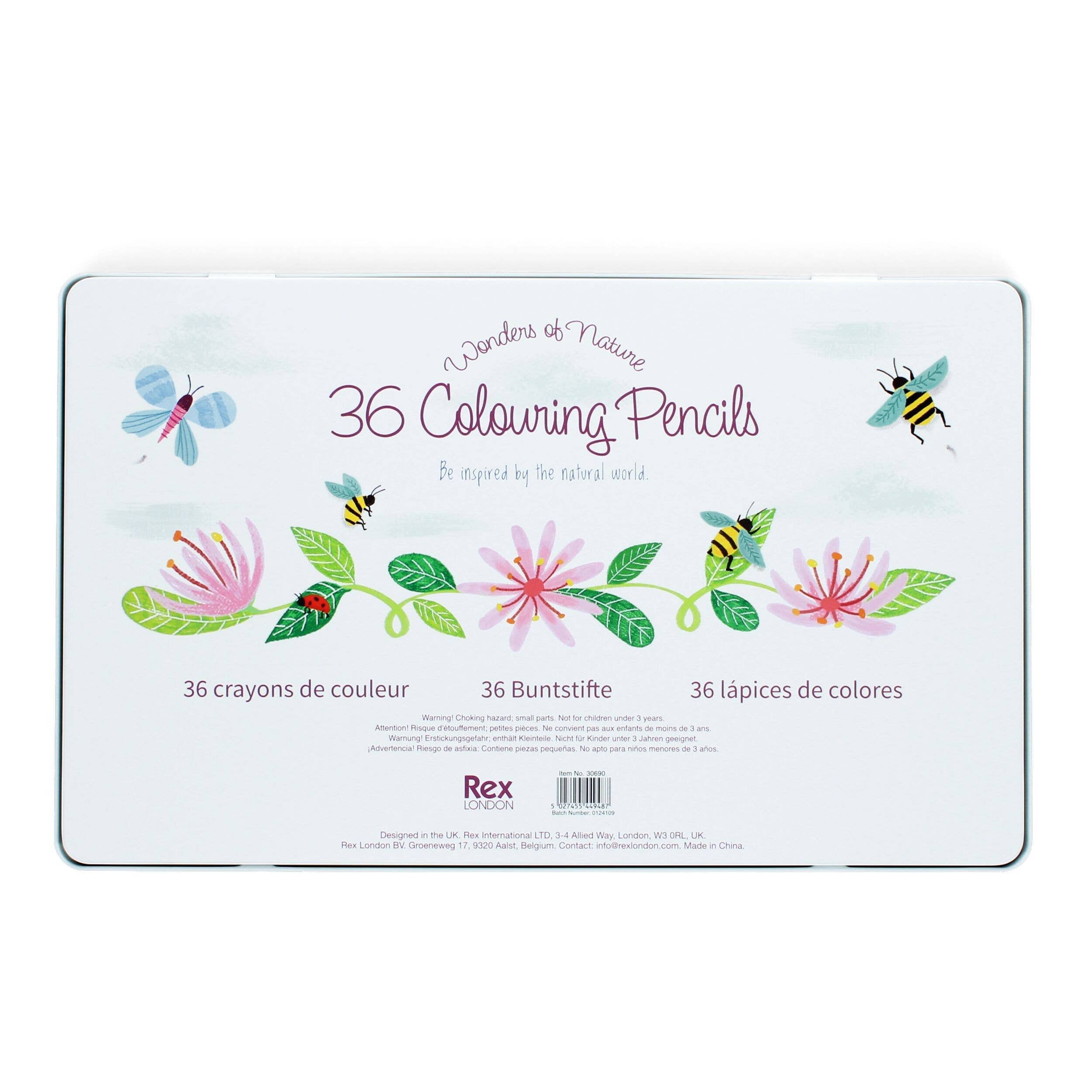 Rex London UK Pencil 36 Colouring Pencils in a Tin - Wonders of Nature