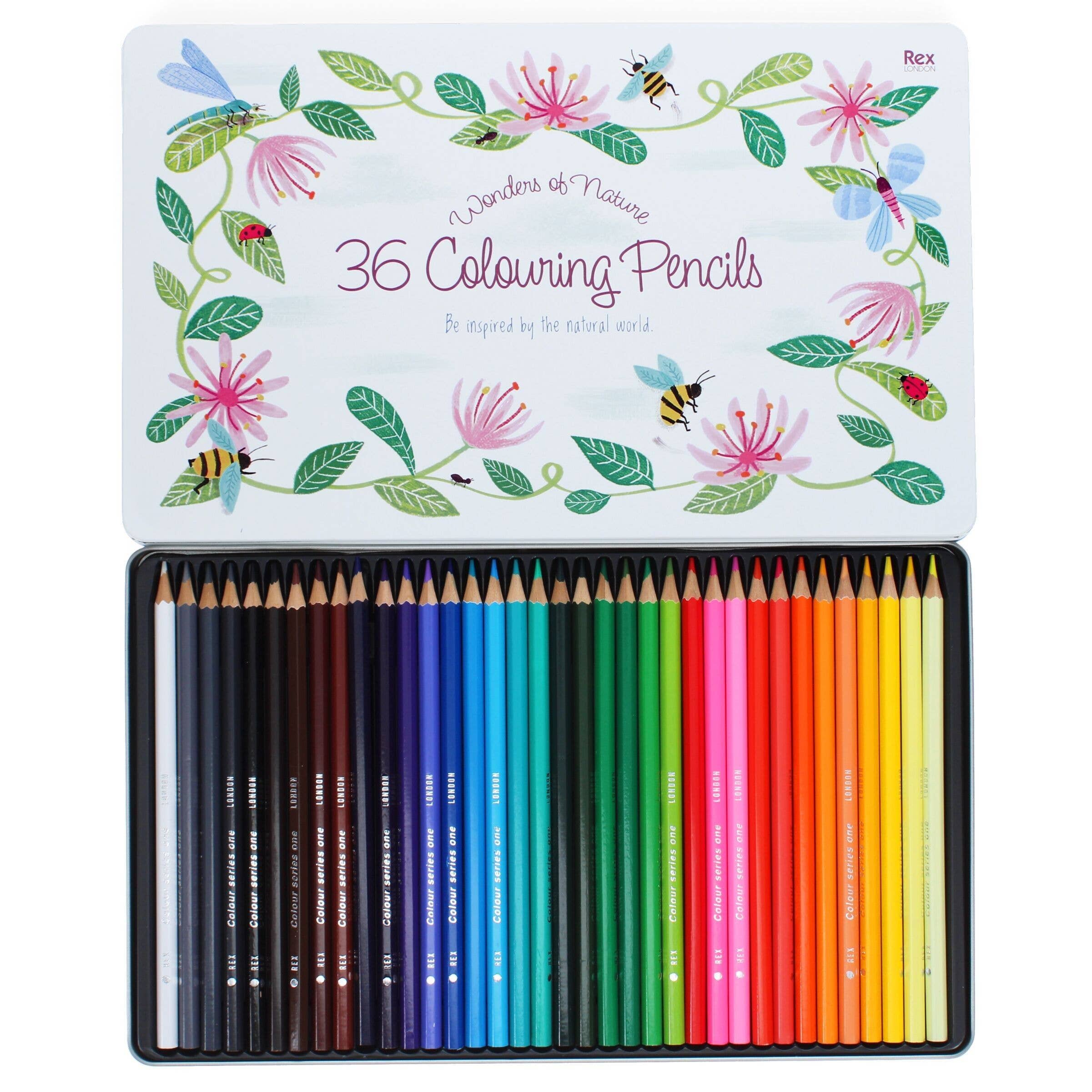 Rex London UK Pencil 36 Colouring Pencils in a Tin - Wonders of Nature