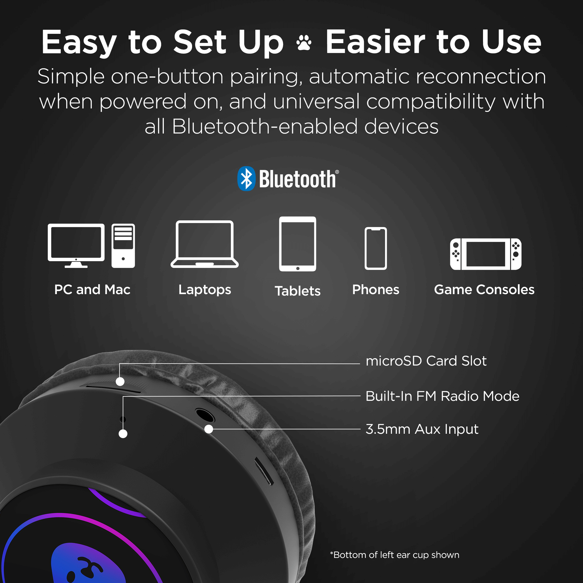 HyperGear Bunny Tracks Wireless Light-Up Headphones.