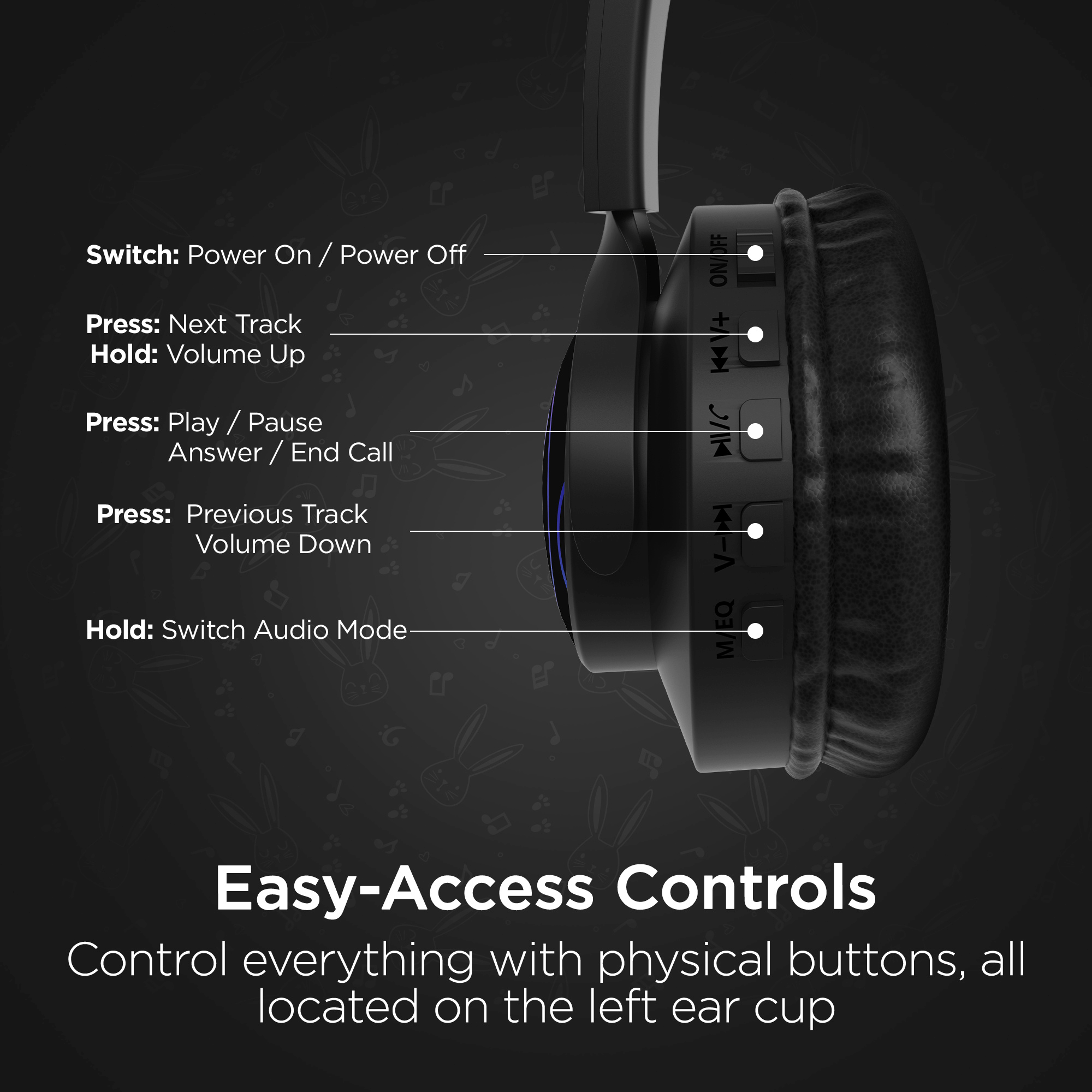 HyperGear Bunny Tracks Wireless Light-Up Headphones.