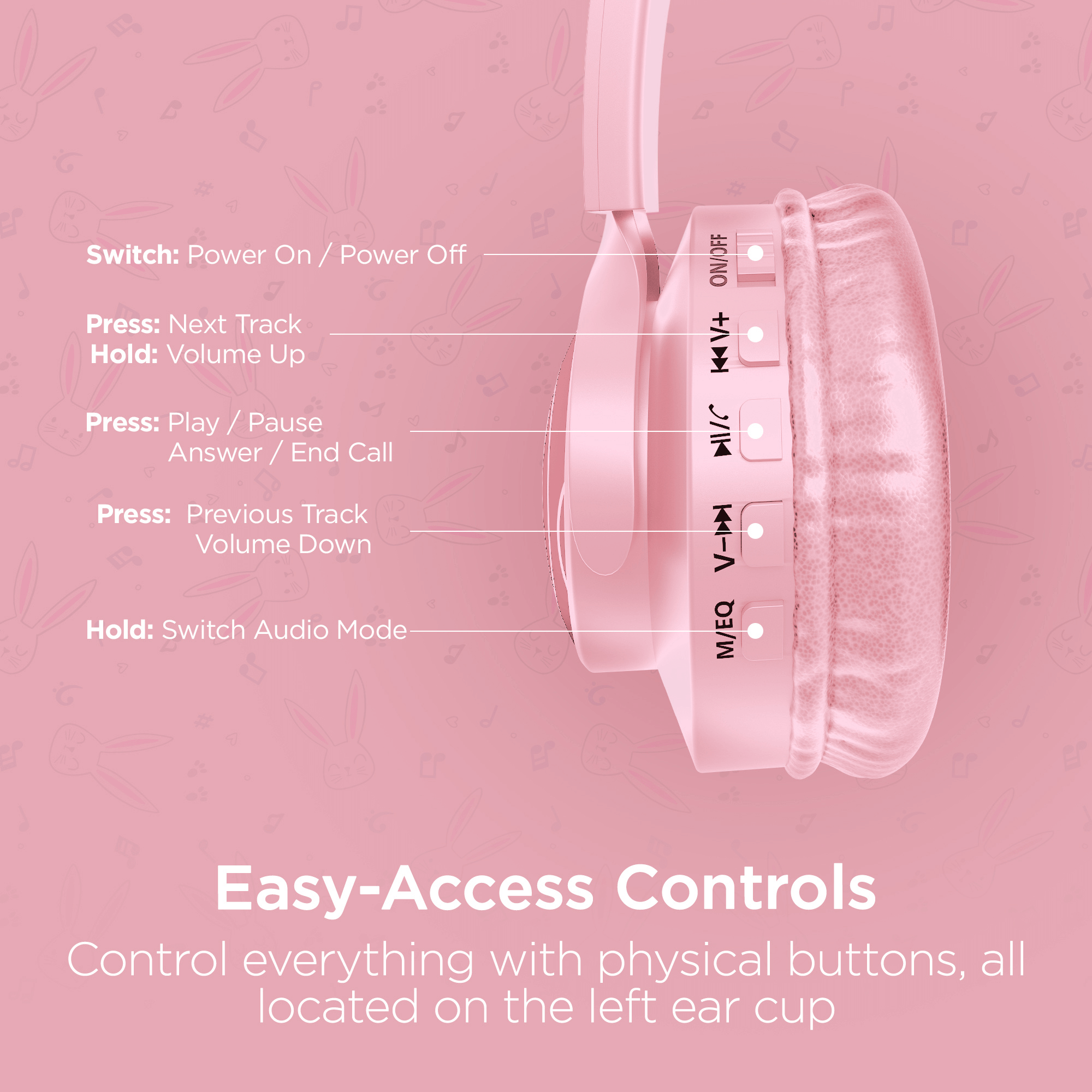 HyperGear Bunny Tracks Wireless Light-Up Headphones.