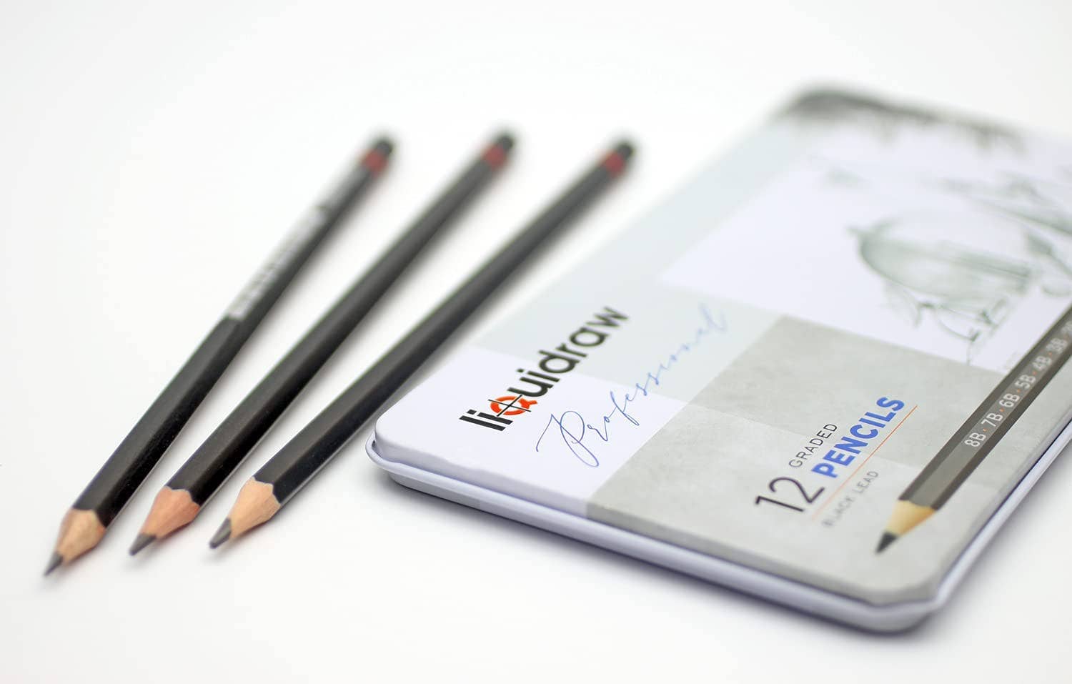 Liquidraw Drawing Pencils Set of 12, Graded Pencils For Artists, Sketching, Art, Sketch (8B-2H) Graphite Hard & Soft Pencil Set.