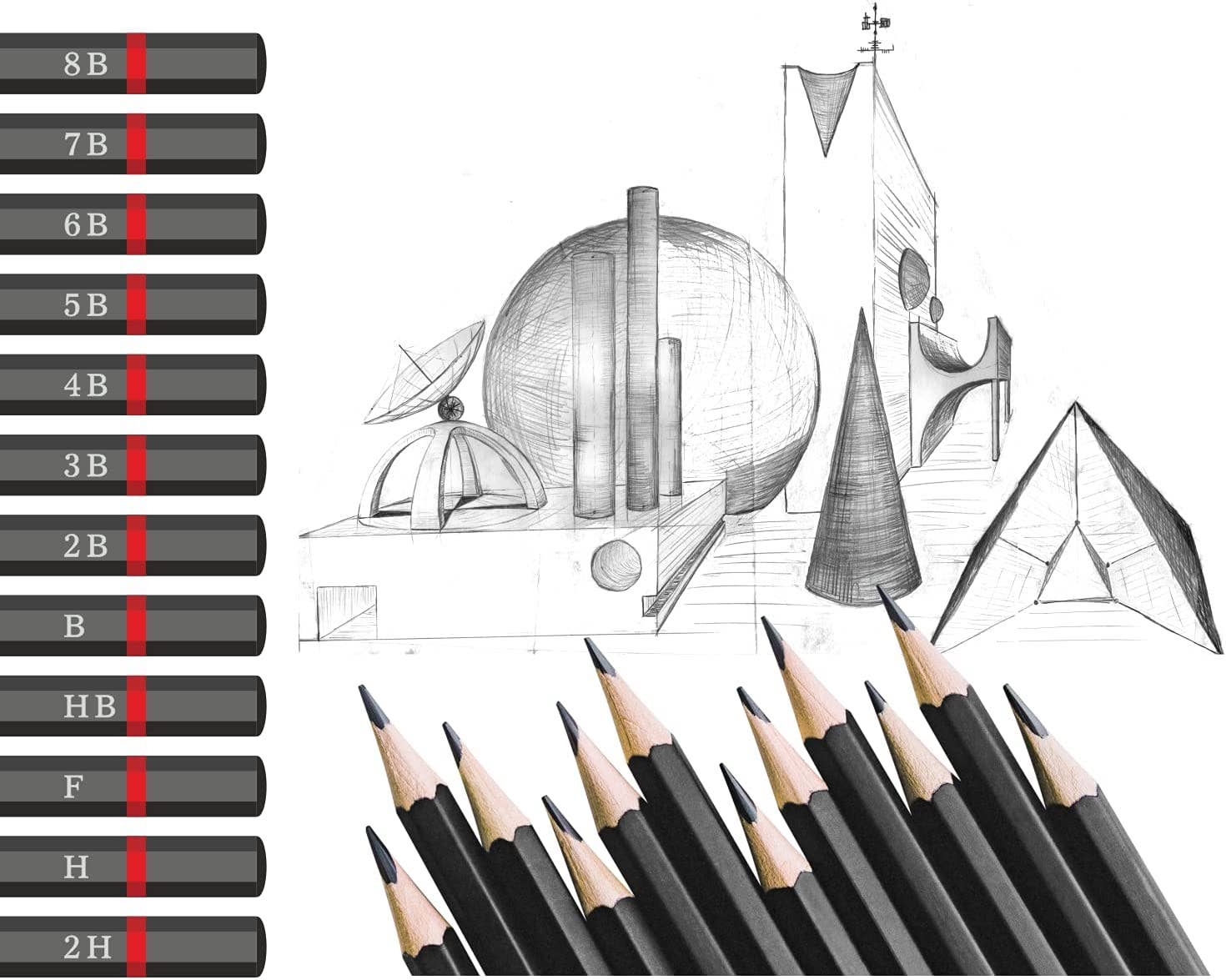 Liquidraw Drawing Pencils Set of 12, Graded Pencils For Artists, Sketching, Art, Sketch (8B-2H) Graphite Hard & Soft Pencil Set.