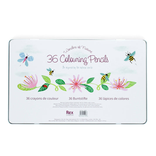 Rex London UK Pencil 36 Colouring Pencils in a Tin - Wonders of Nature
