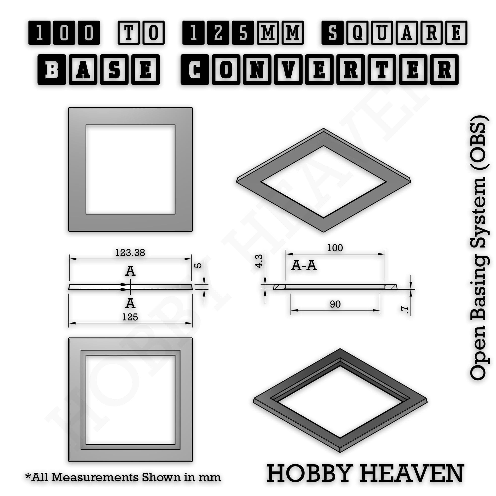 Base Square to Square Bases Size Converters 3d Print Full Range