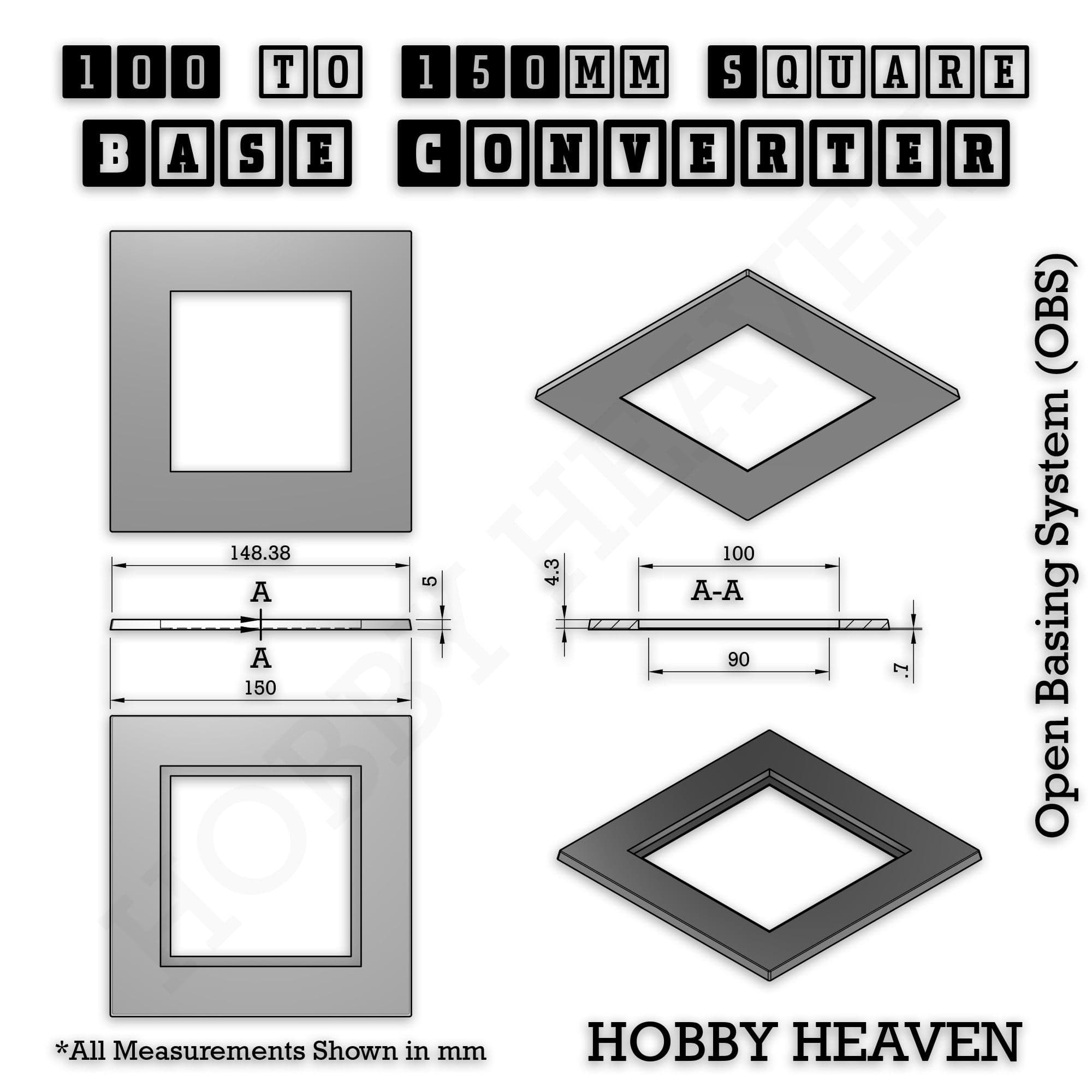 Base Square to Square Bases Size Converters 3d Print Full Range