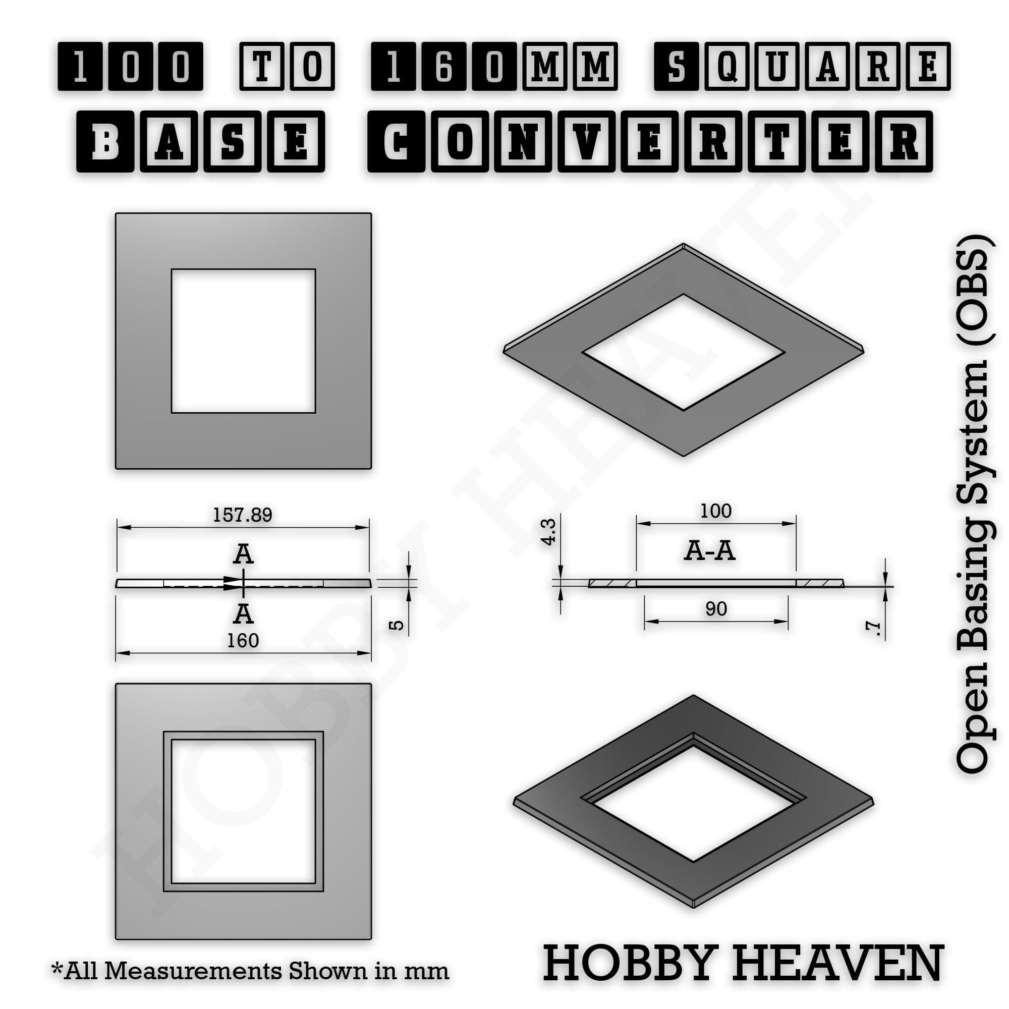 Base Square to Square Bases Size Converters 3d Print Full Range