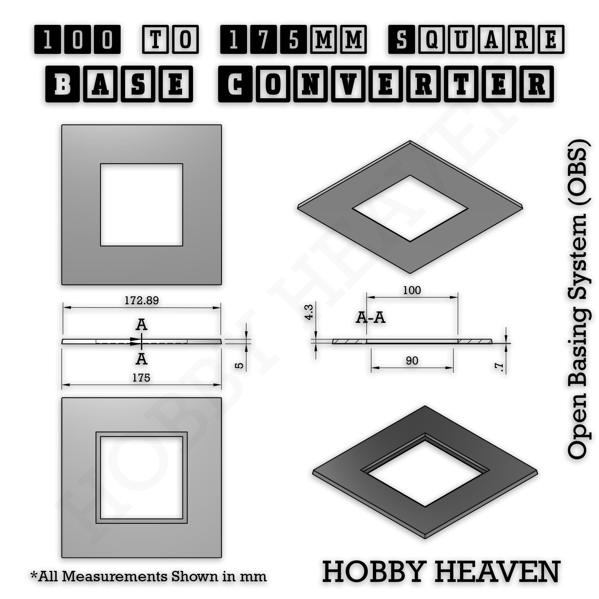 Base Square to Square Bases Size Converters 3d Print Full Range