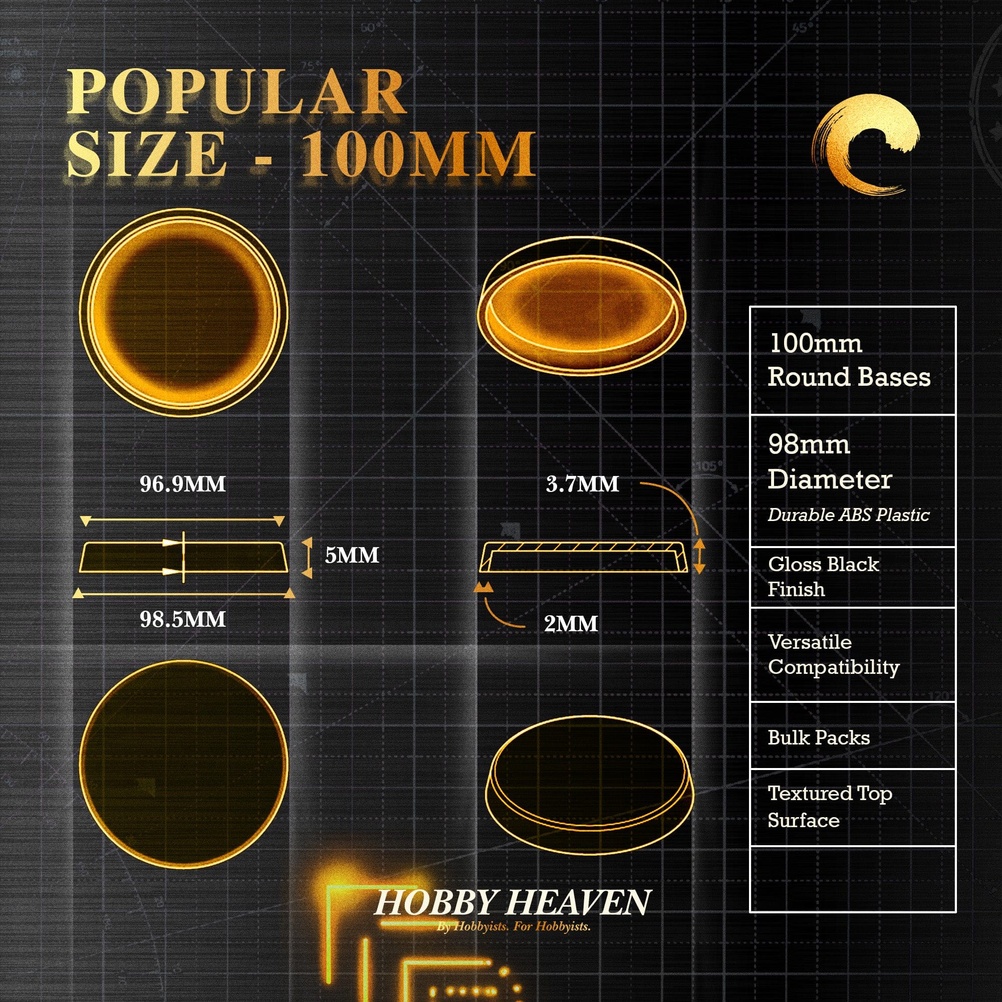 Base 100mm Round Plain Plastic Bases