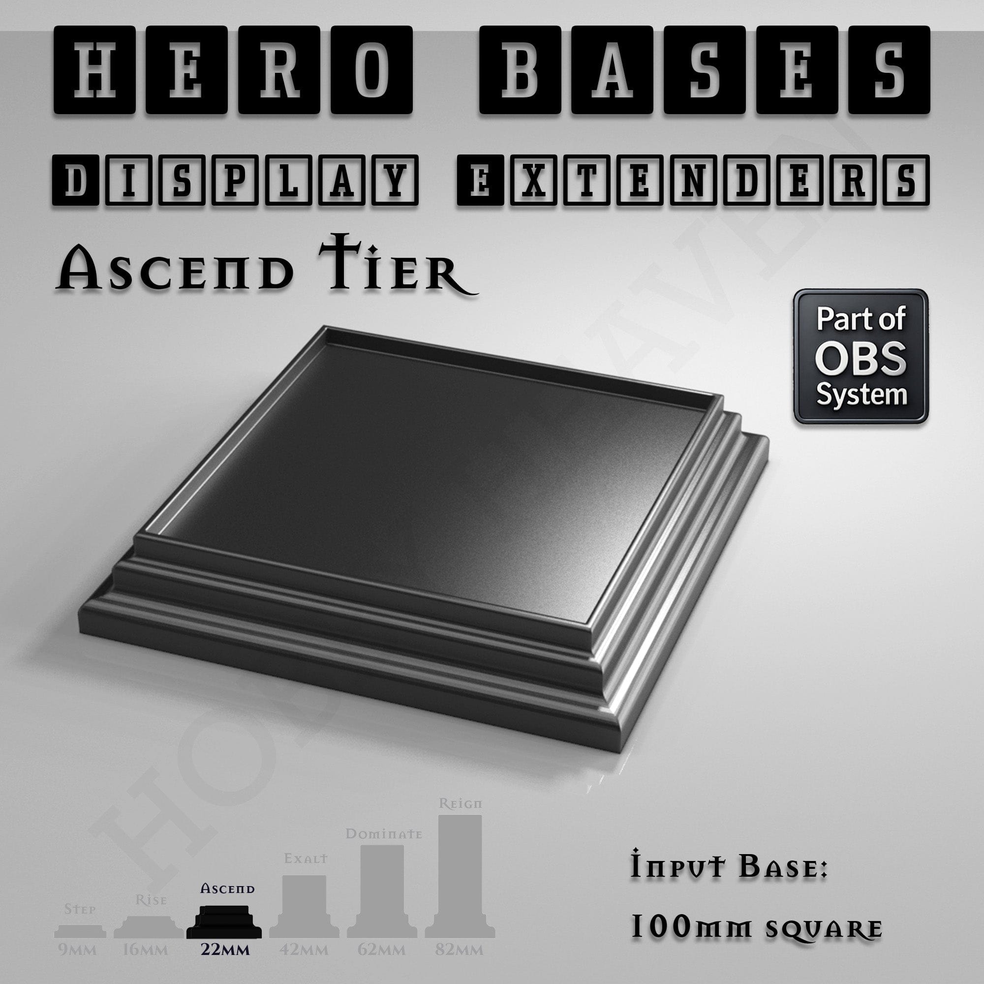 Plastic Bases Hero Bases Display Extenders | Squares and Rectangles | Convert Gaming Bases to Display Bases & Plinths