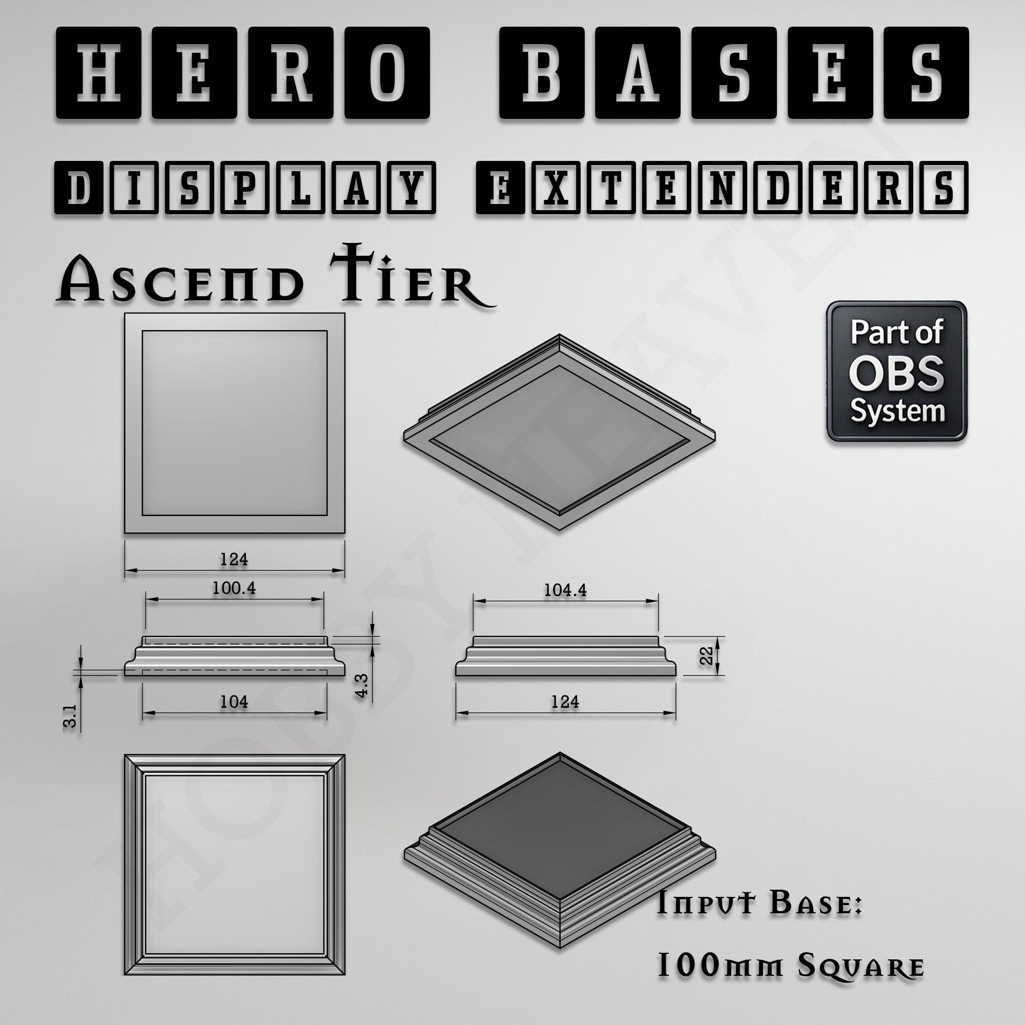 Plastic Bases Hero Bases Display Extenders | Squares and Rectangles | Convert Gaming Bases to Display Bases & Plinths