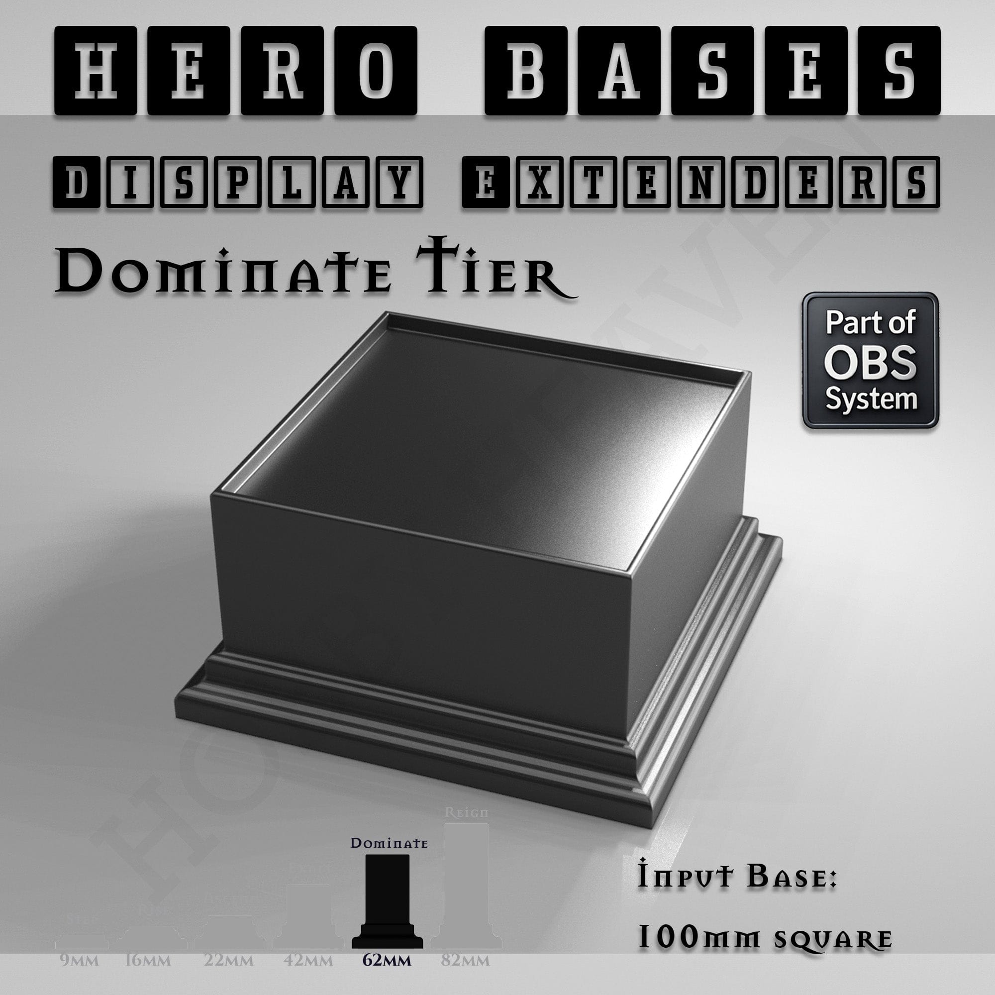 Plastic Bases Hero Bases Display Extenders | Squares and Rectangles | Convert Gaming Bases to Display Bases & Plinths