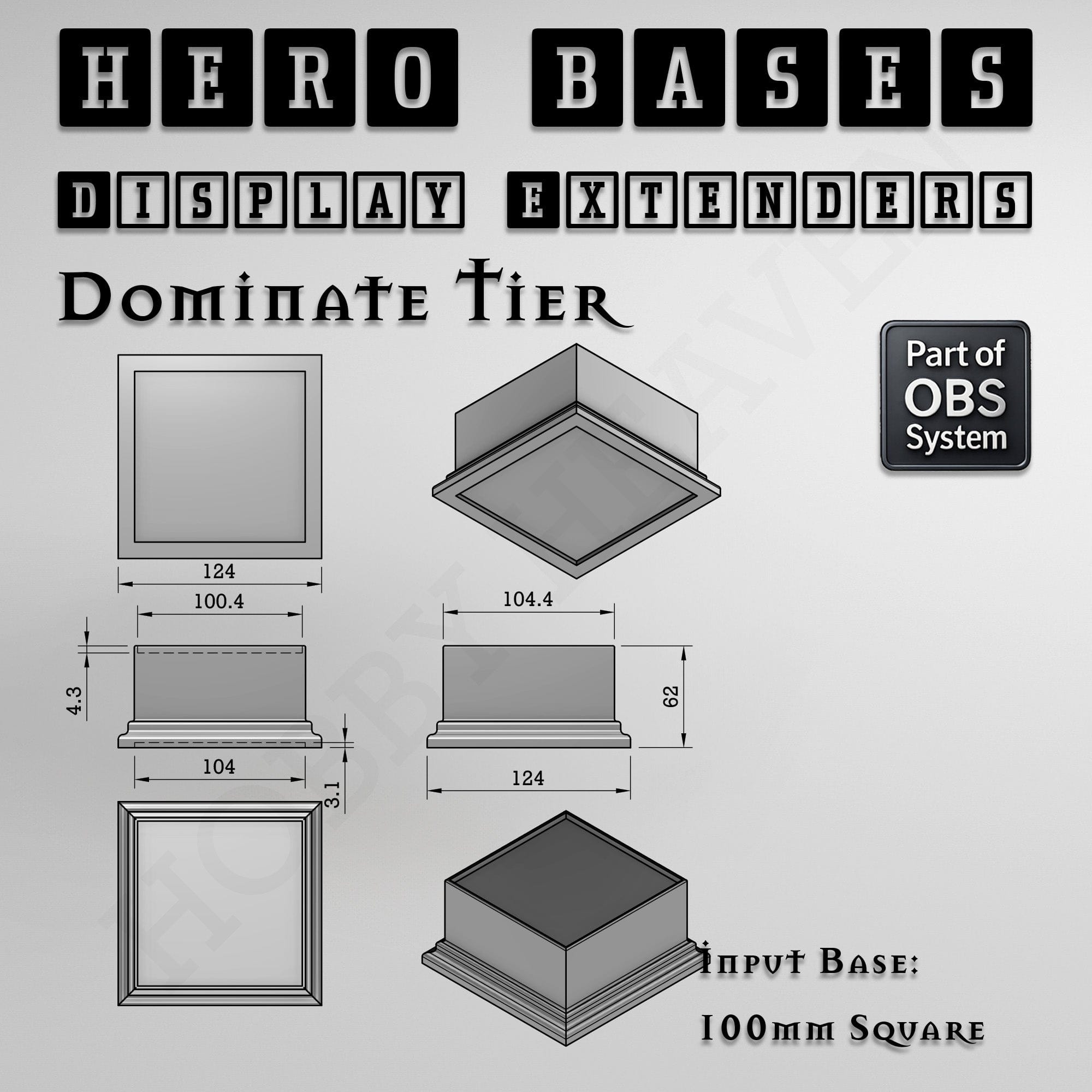 Plastic Bases Hero Bases Display Extenders | Squares and Rectangles | Convert Gaming Bases to Display Bases & Plinths