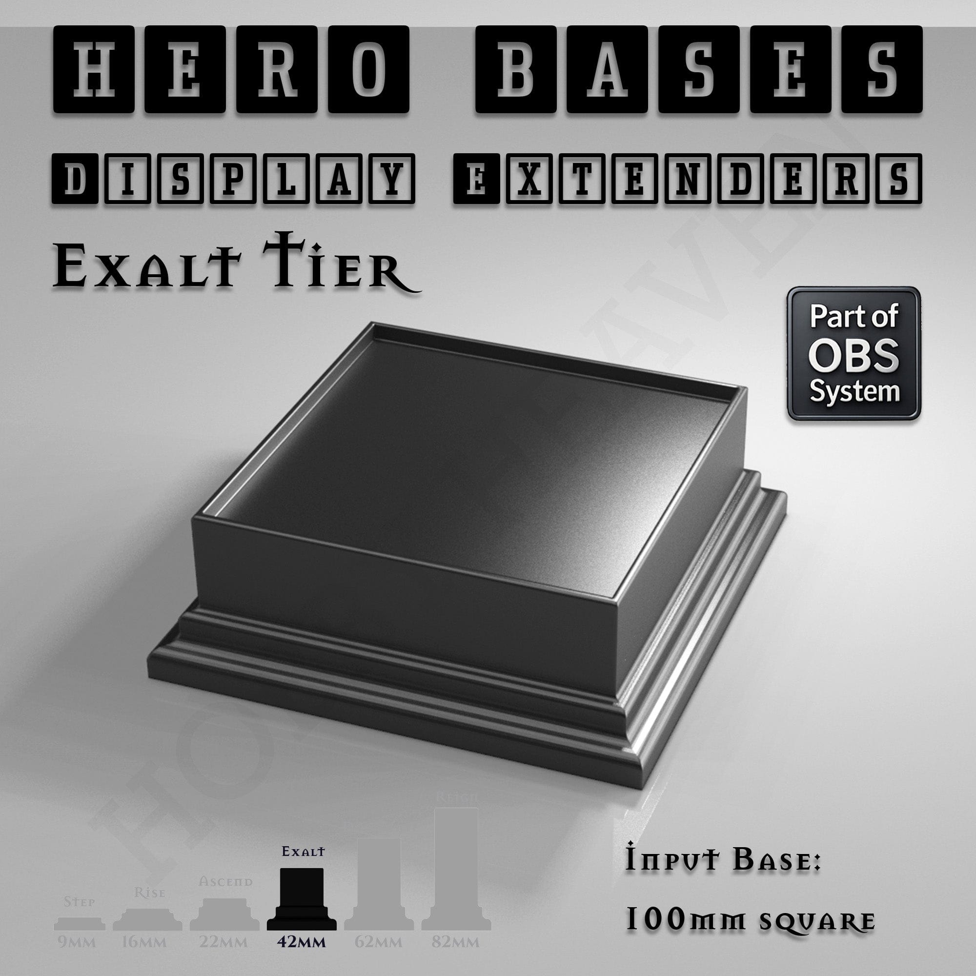 Plastic Bases Hero Bases Display Extenders | Squares and Rectangles | Convert Gaming Bases to Display Bases & Plinths