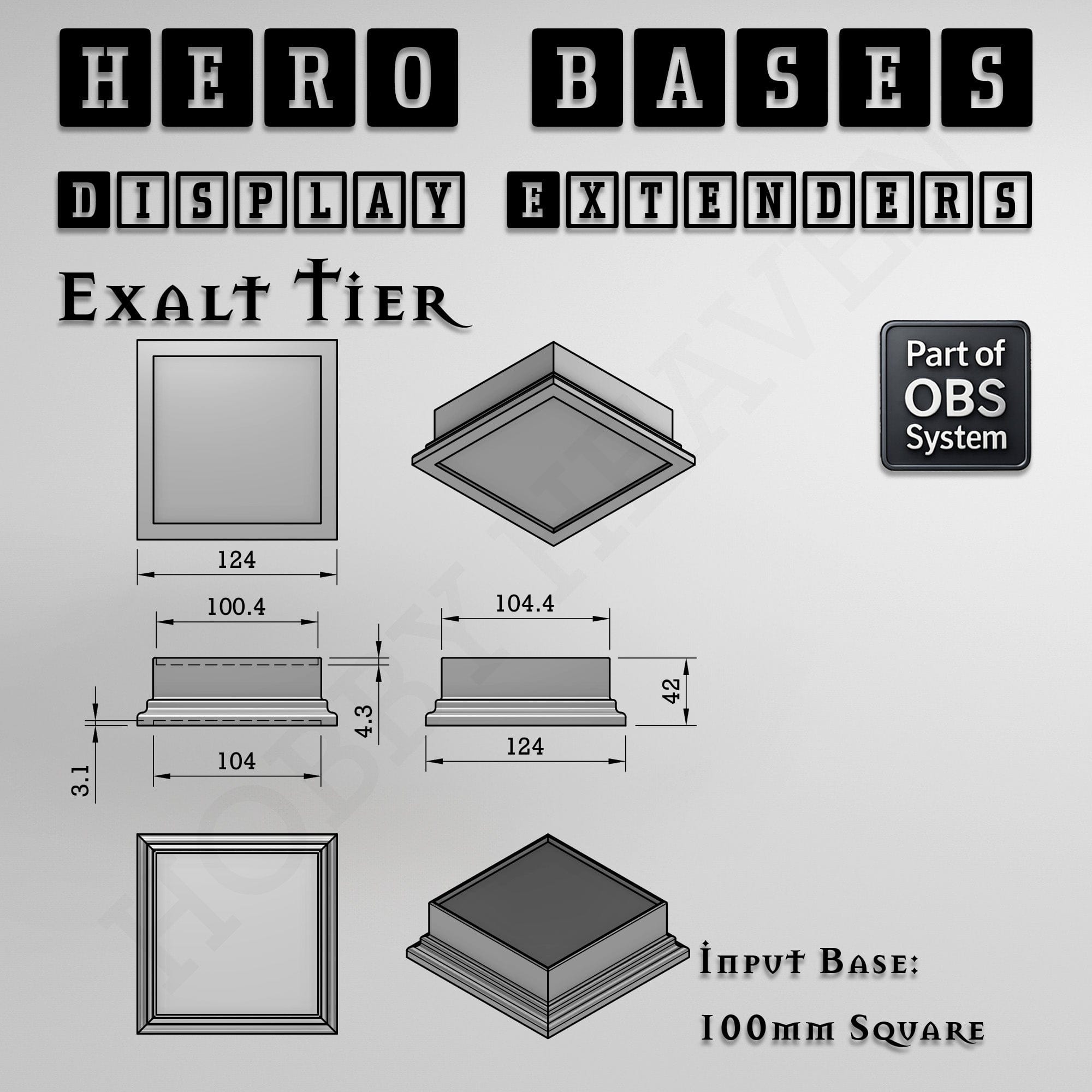Plastic Bases Hero Bases Display Extenders | Squares and Rectangles | Convert Gaming Bases to Display Bases & Plinths