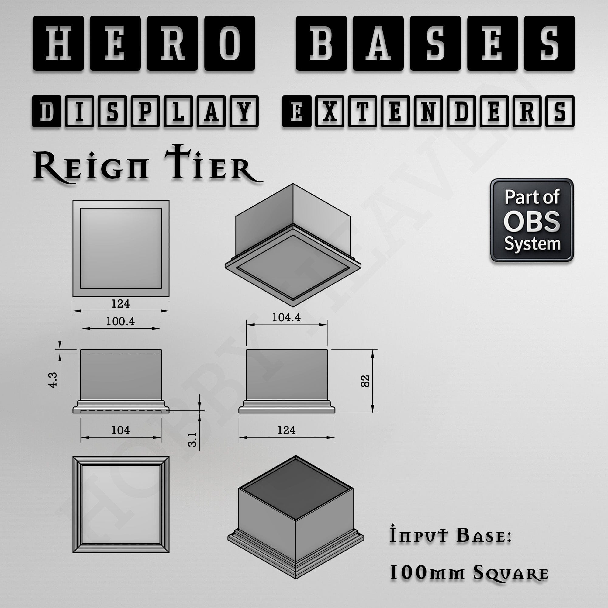 Plastic Bases Hero Bases Display Extenders | Squares and Rectangles | Convert Gaming Bases to Display Bases & Plinths