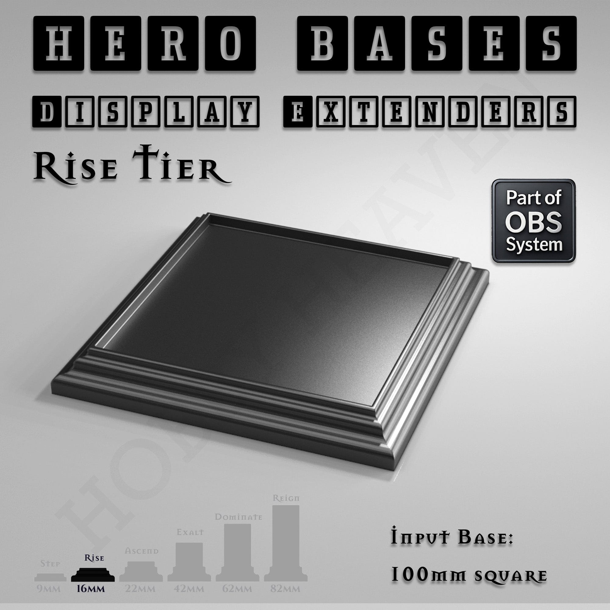Plastic Bases Hero Bases Display Extenders | Squares and Rectangles | Convert Gaming Bases to Display Bases & Plinths