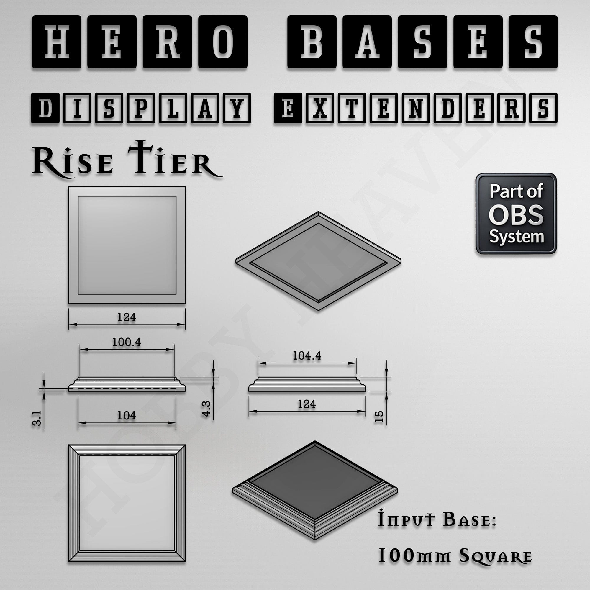 Plastic Bases Hero Bases Display Extenders | Squares and Rectangles | Convert Gaming Bases to Display Bases & Plinths