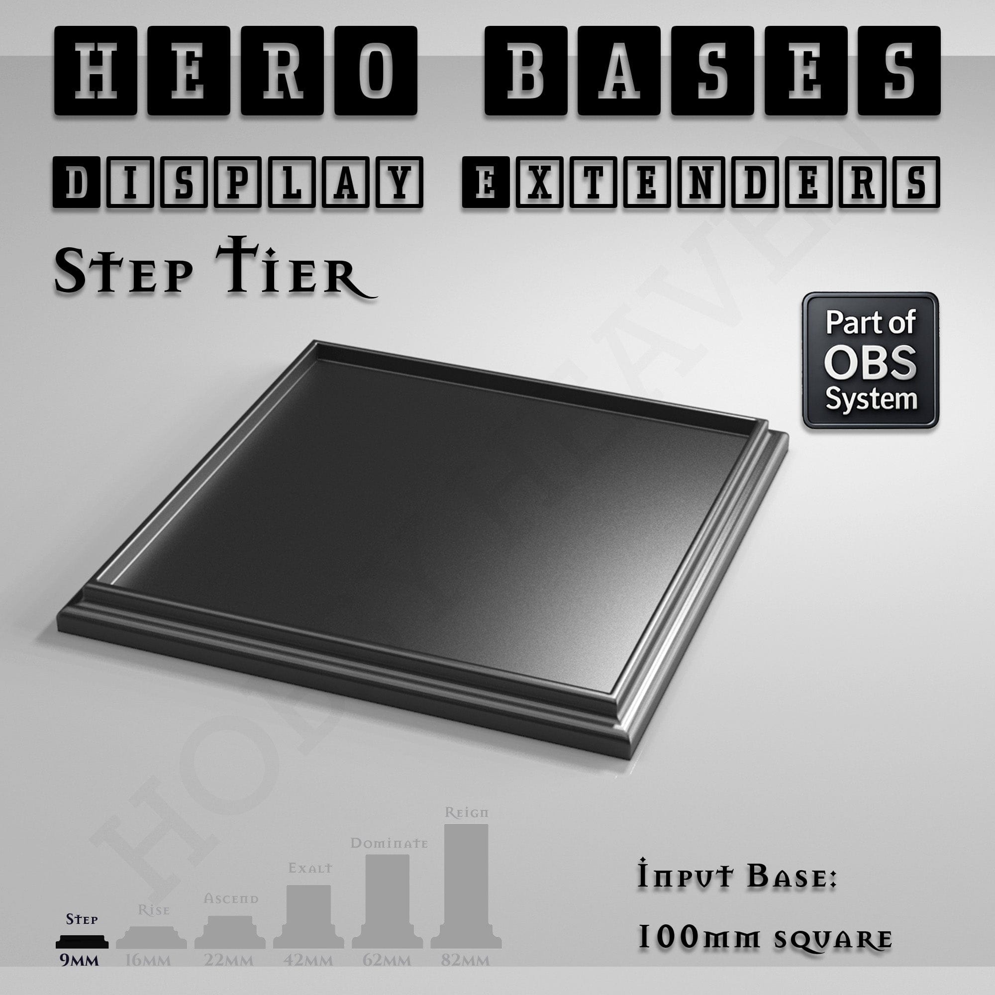 Plastic Bases Hero Bases Display Extenders | Squares and Rectangles | Convert Gaming Bases to Display Bases & Plinths