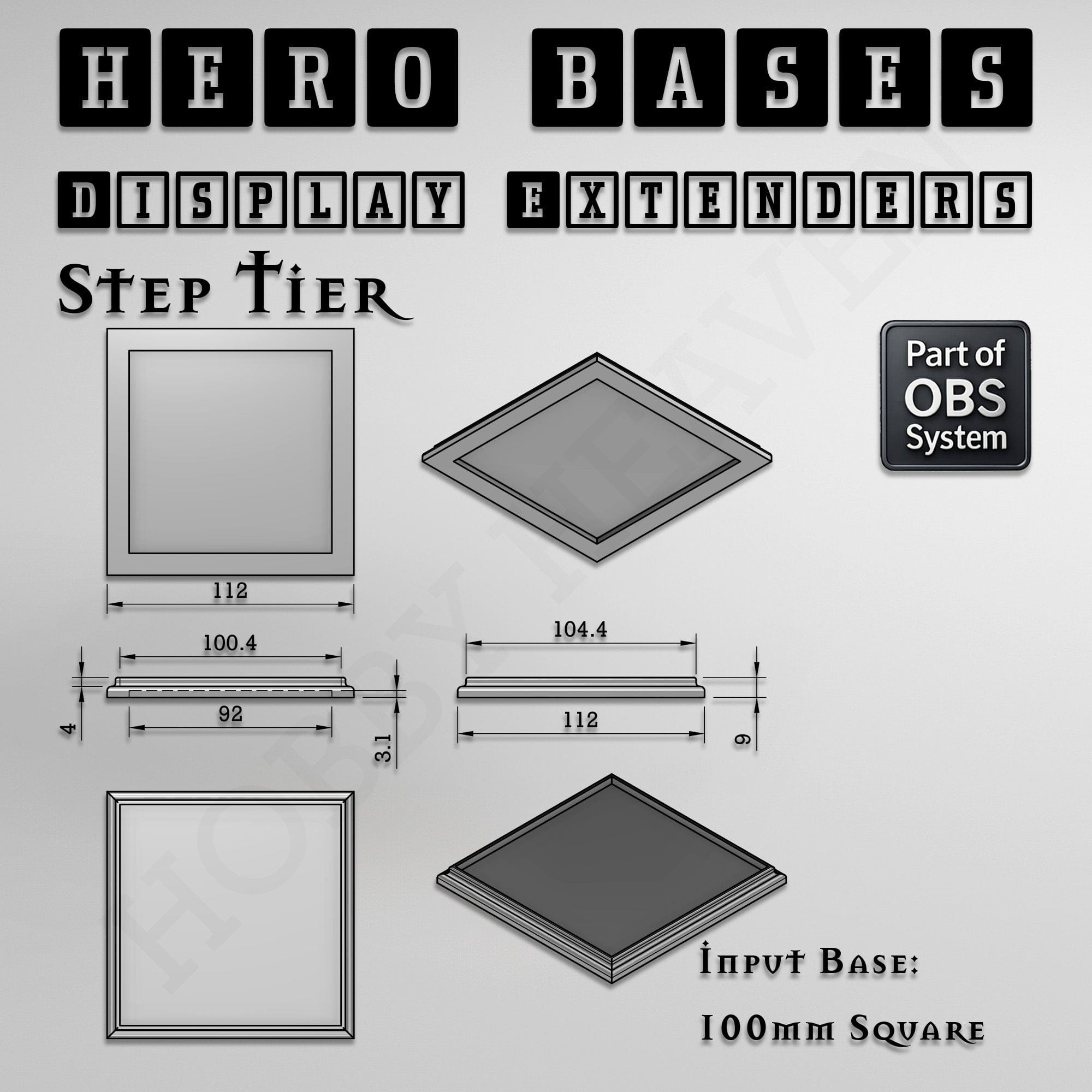 Plastic Bases Hero Bases Display Extenders | Squares and Rectangles | Convert Gaming Bases to Display Bases & Plinths