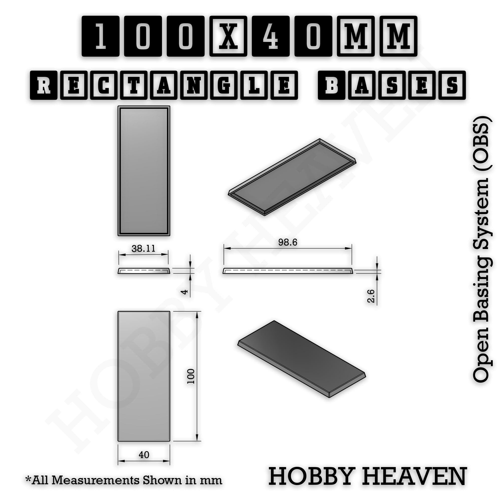 Base Rectangle Bases Range Sizes - 75x30mm to 125x40mm Medium Sizes 3d Print Full Range Tabletop Games