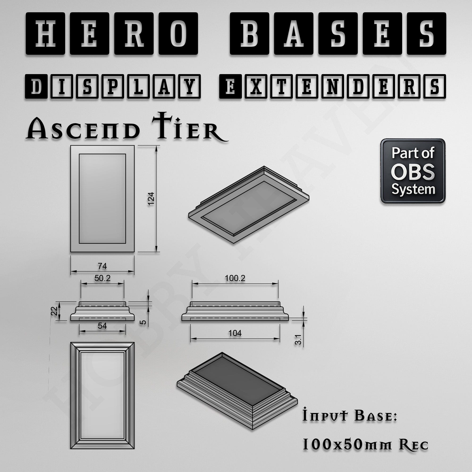 Plastic Bases Hero Bases Display Extenders | Squares and Rectangles | Convert Gaming Bases to Display Bases & Plinths