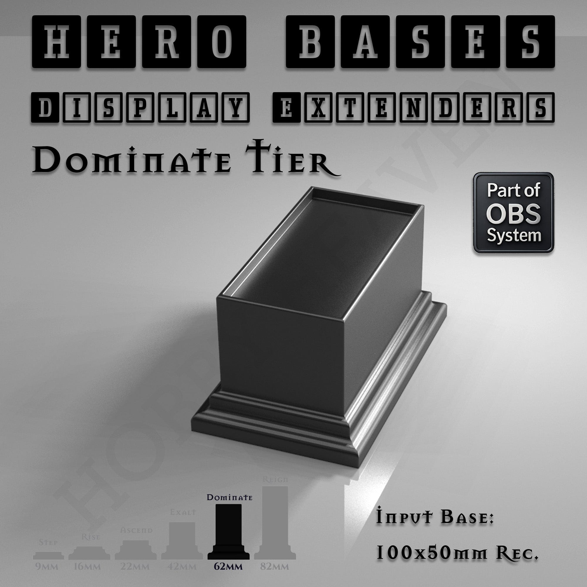 Plastic Bases Hero Bases Display Extenders | Squares and Rectangles | Convert Gaming Bases to Display Bases & Plinths