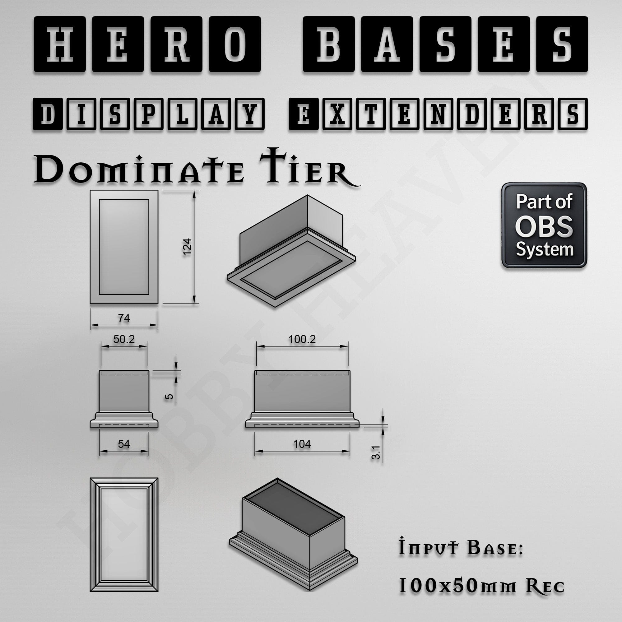 Plastic Bases Hero Bases Display Extenders | Squares and Rectangles | Convert Gaming Bases to Display Bases & Plinths