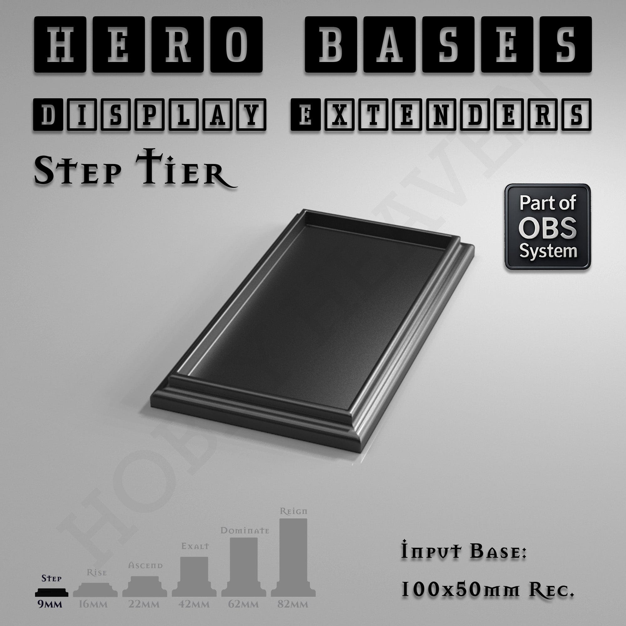 Plastic Bases Hero Bases Display Extenders | Squares and Rectangles | Convert Gaming Bases to Display Bases & Plinths
