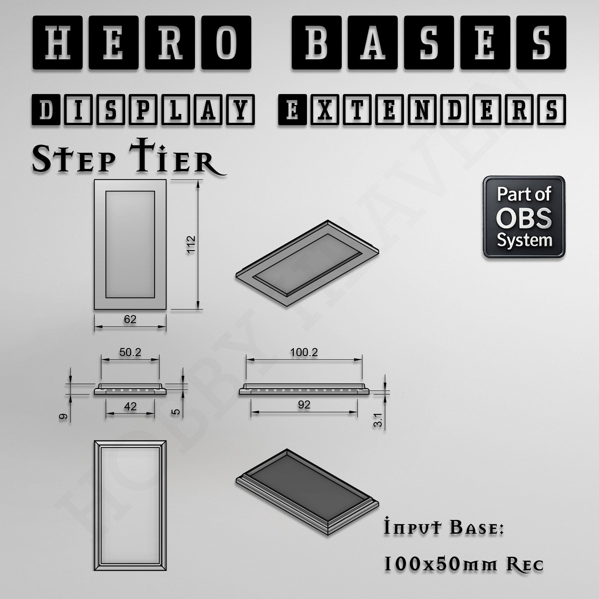 Plastic Bases Hero Bases Display Extenders | Squares and Rectangles | Convert Gaming Bases to Display Bases & Plinths