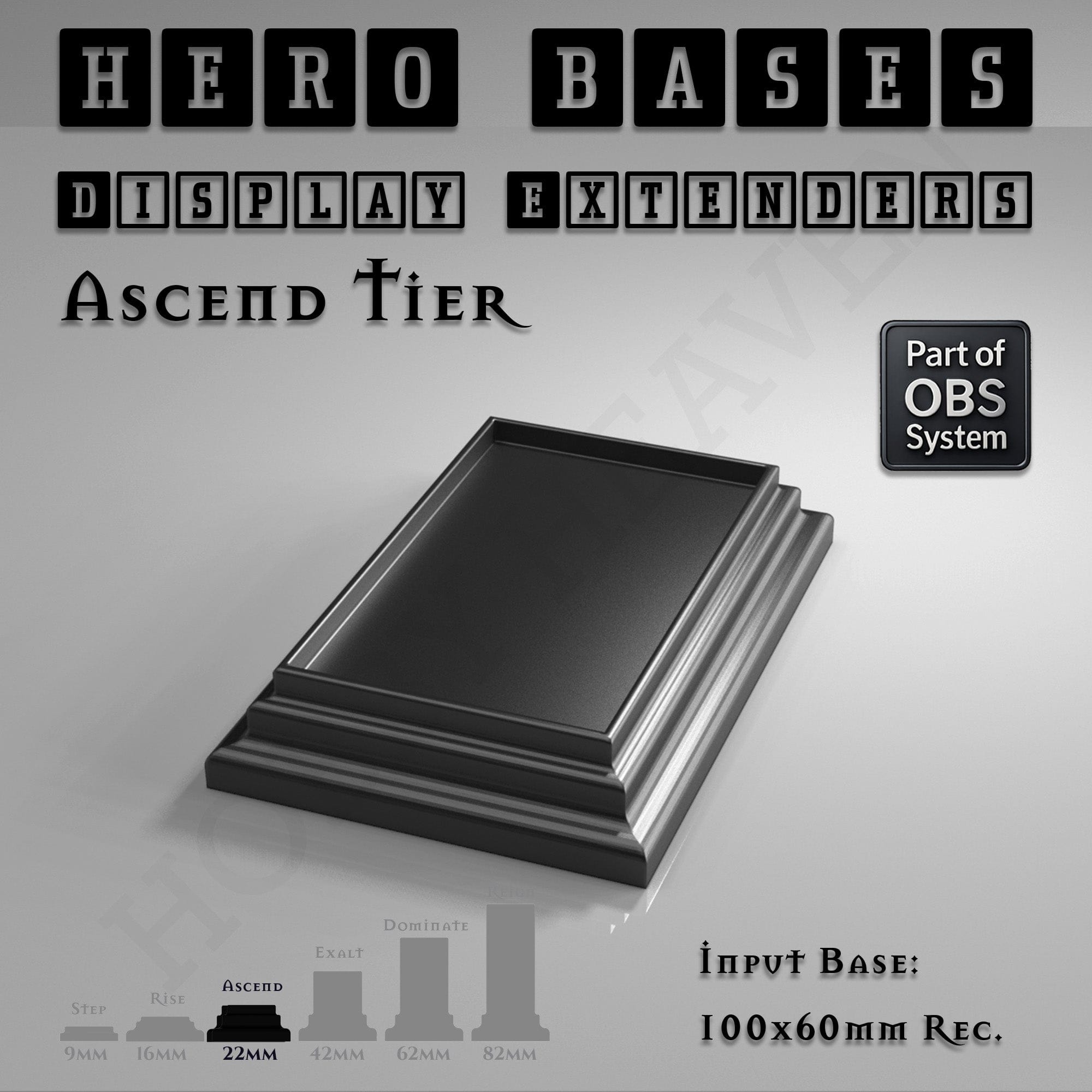 Plastic Bases Hero Bases Display Extenders | Squares and Rectangles | Convert Gaming Bases to Display Bases & Plinths