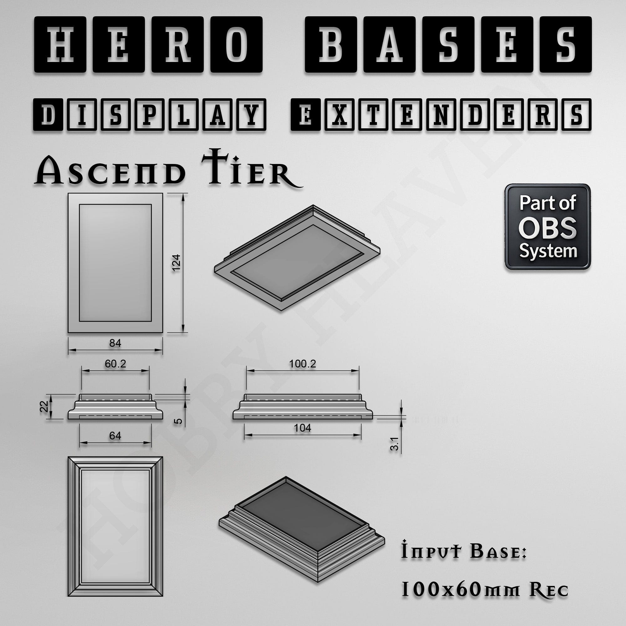 Plastic Bases Hero Bases Display Extenders | Squares and Rectangles | Convert Gaming Bases to Display Bases & Plinths