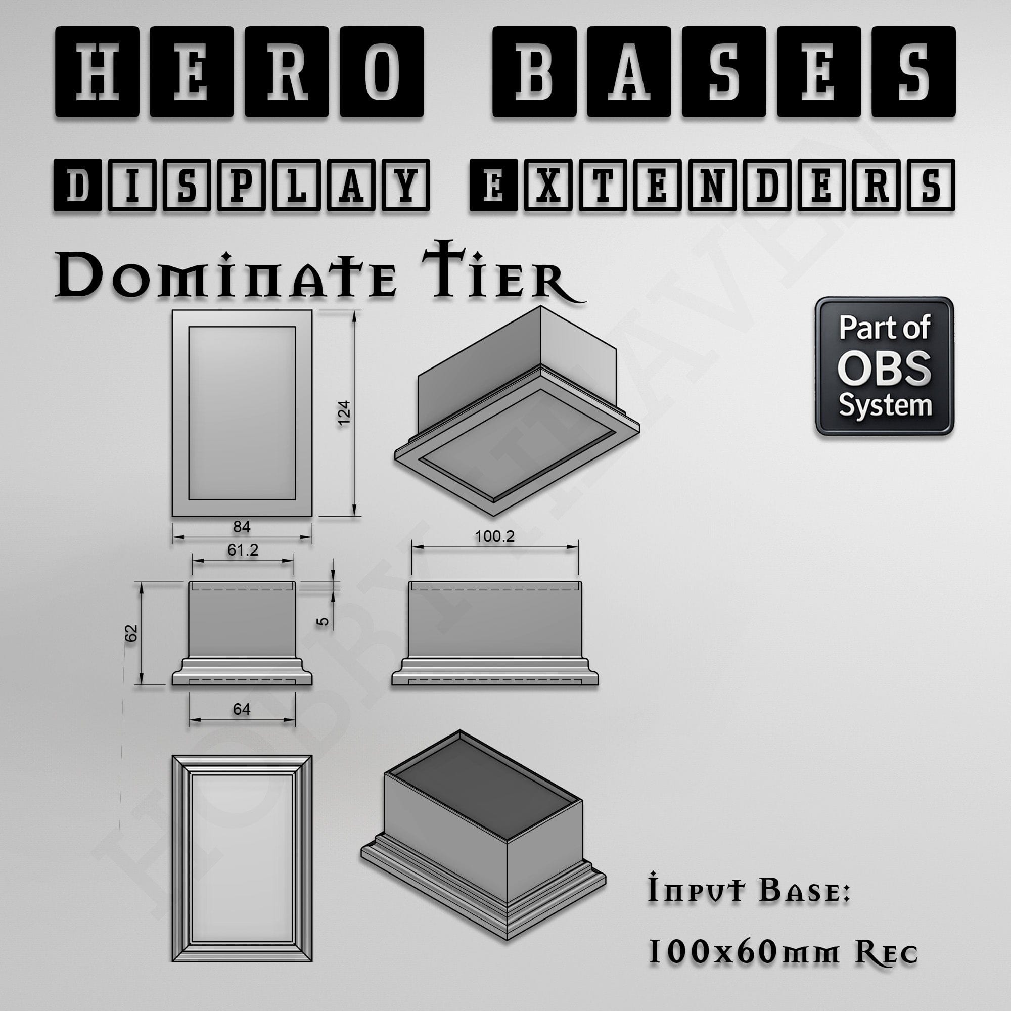Plastic Bases Hero Bases Display Extenders | Squares and Rectangles | Convert Gaming Bases to Display Bases & Plinths