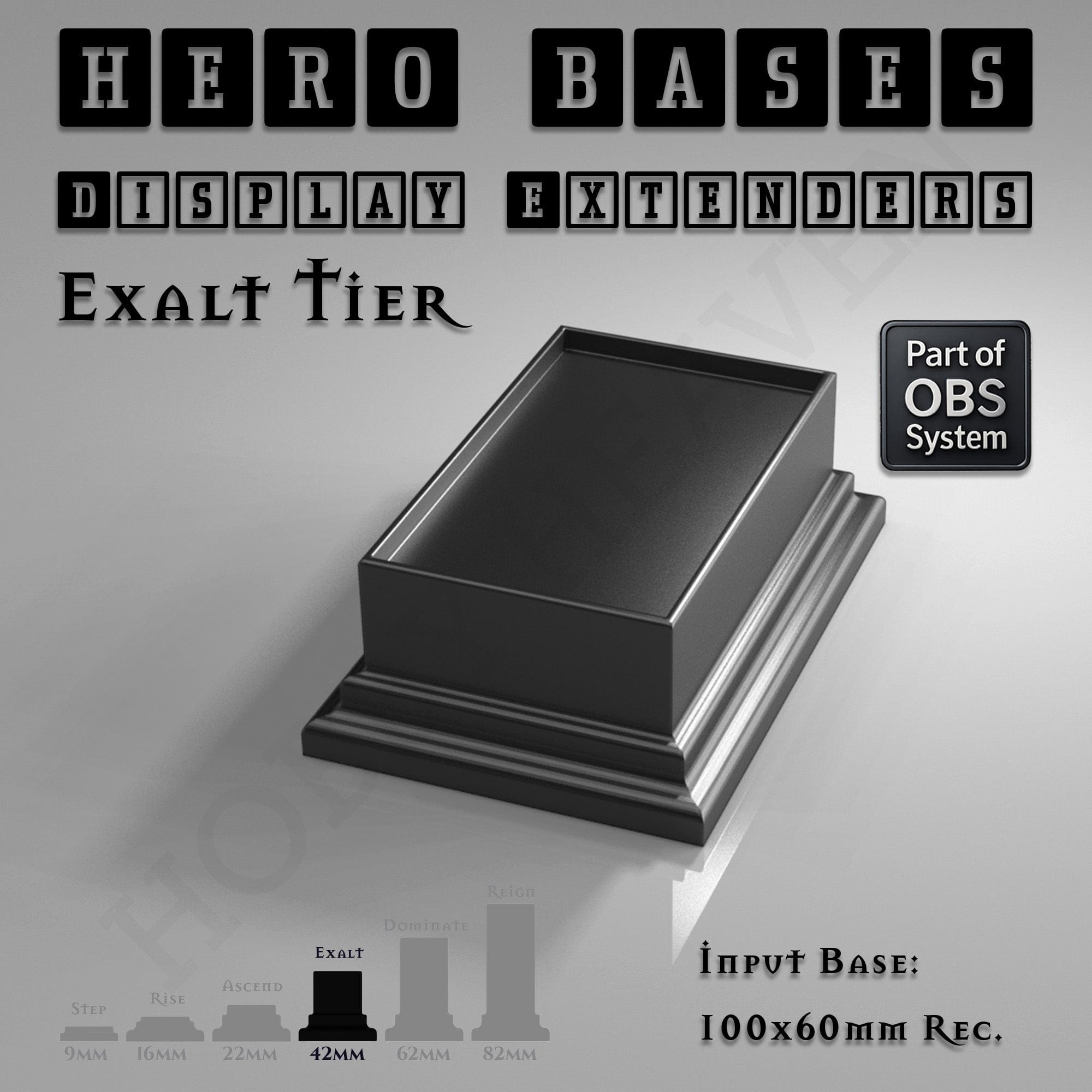 Plastic Bases Hero Bases Display Extenders | Squares and Rectangles | Convert Gaming Bases to Display Bases & Plinths