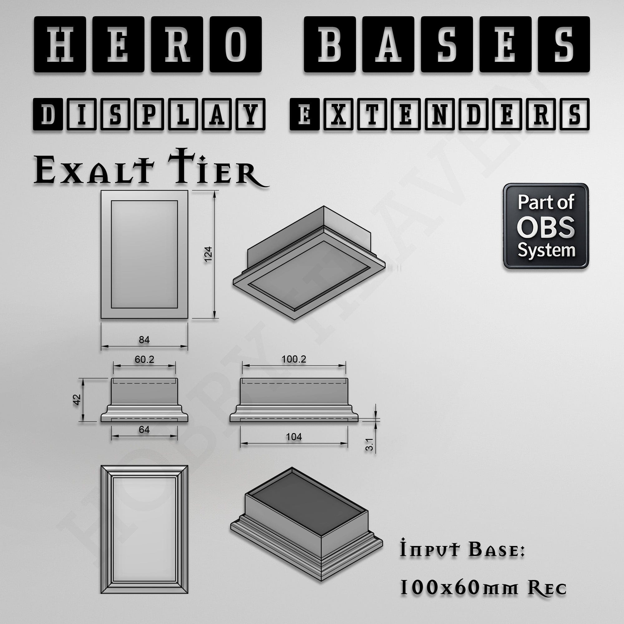 Plastic Bases Hero Bases Display Extenders | Squares and Rectangles | Convert Gaming Bases to Display Bases & Plinths