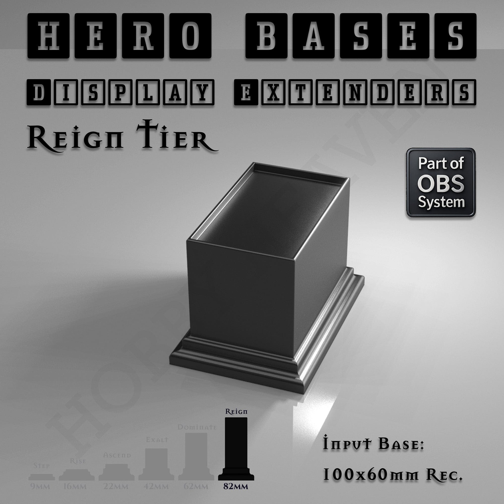 Plastic Bases Hero Bases Display Extenders | Squares and Rectangles | Convert Gaming Bases to Display Bases & Plinths