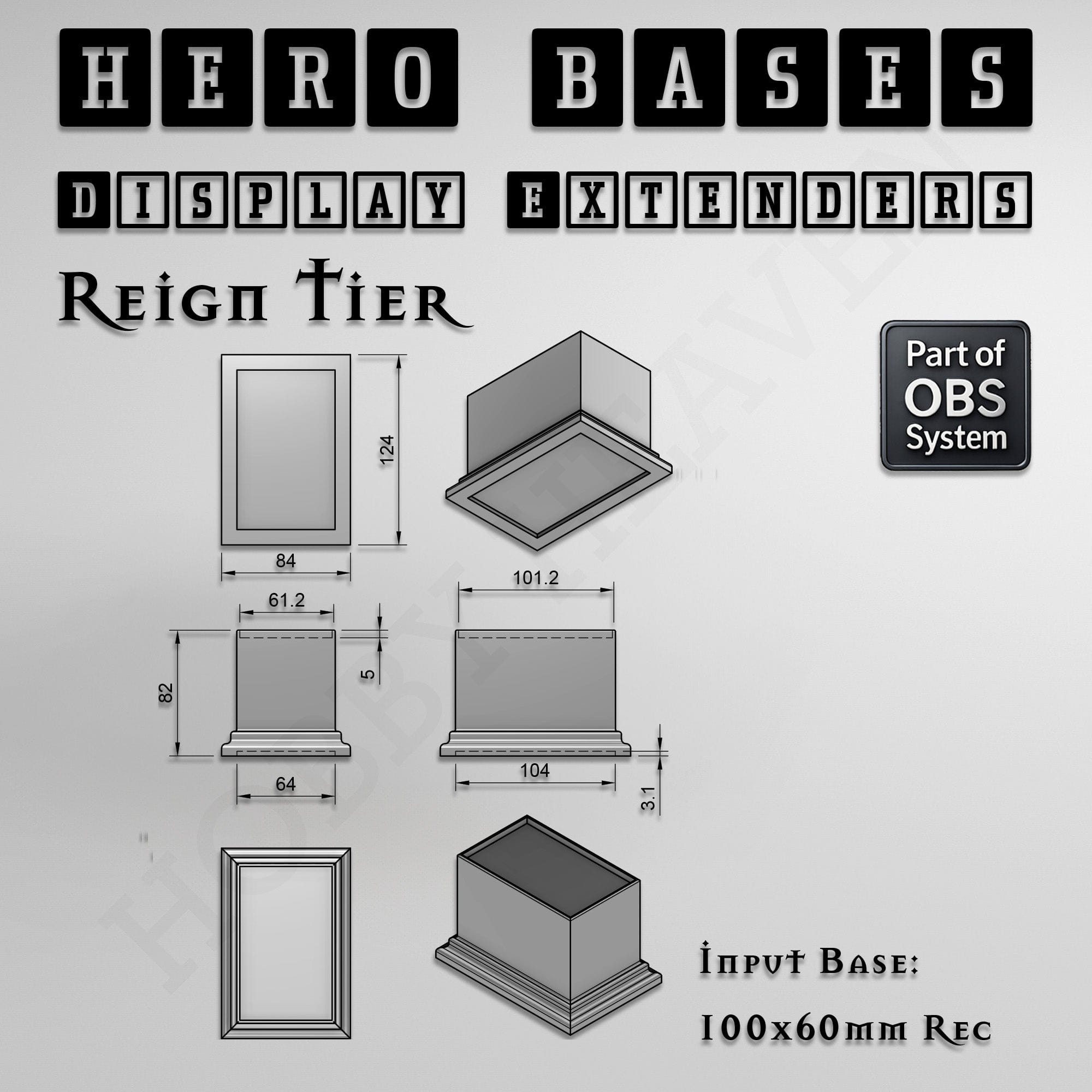 Plastic Bases Hero Bases Display Extenders | Squares and Rectangles | Convert Gaming Bases to Display Bases & Plinths