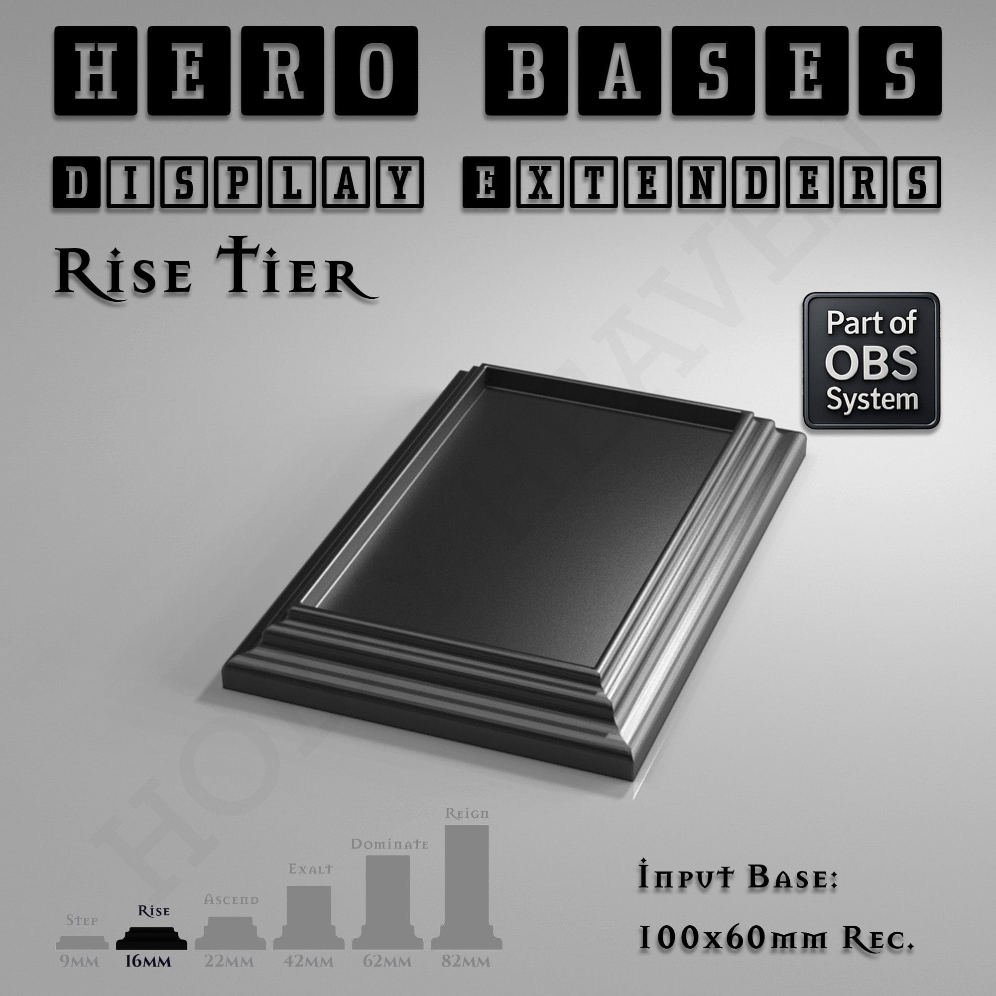 Plastic Bases Hero Bases Display Extenders | Squares and Rectangles | Convert Gaming Bases to Display Bases & Plinths