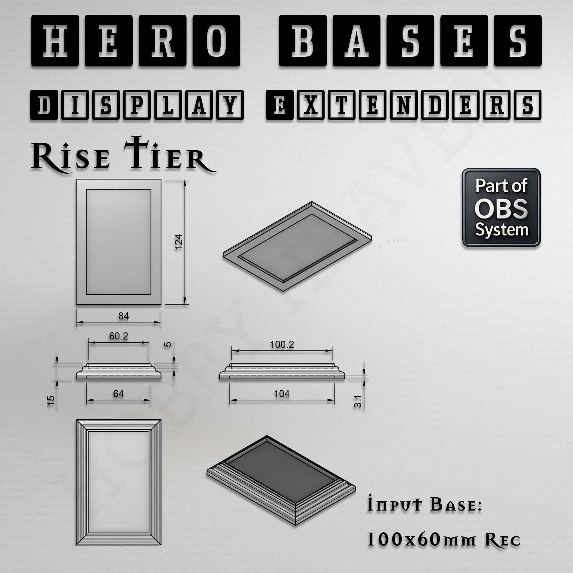 Plastic Bases Hero Bases Display Extenders | Squares and Rectangles | Convert Gaming Bases to Display Bases & Plinths