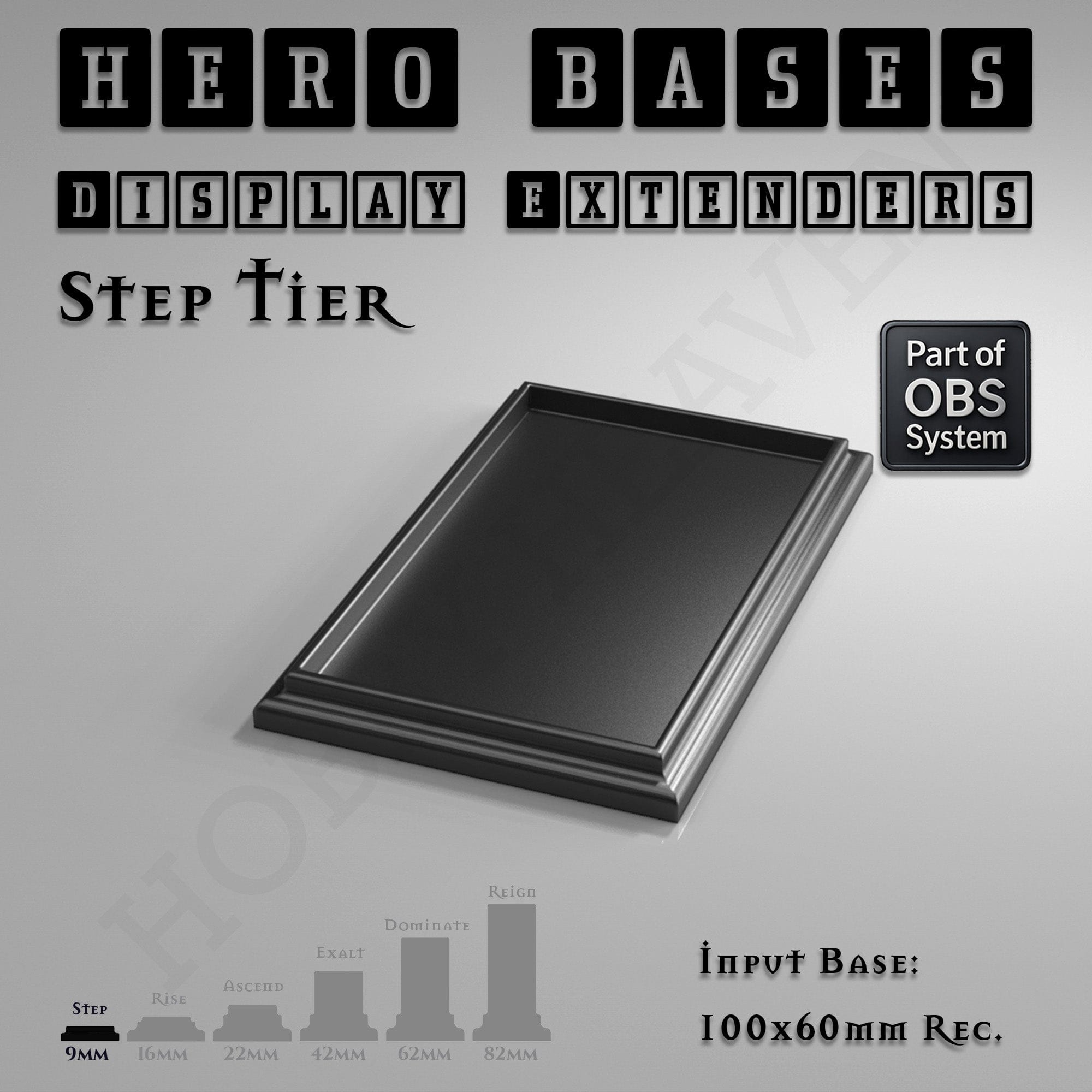 Plastic Bases Hero Bases Display Extenders | Squares and Rectangles | Convert Gaming Bases to Display Bases & Plinths