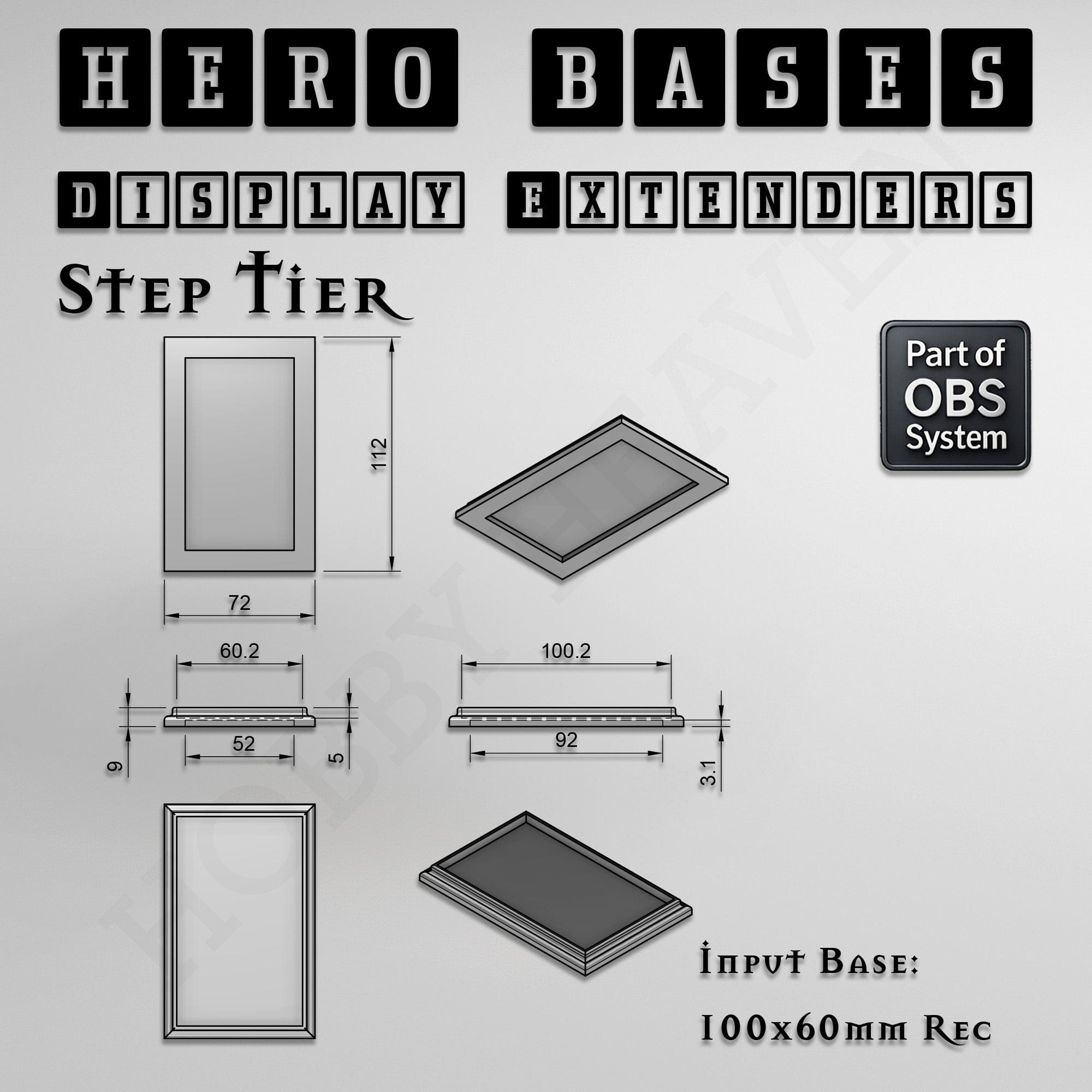 Plastic Bases Hero Bases Display Extenders | Squares and Rectangles | Convert Gaming Bases to Display Bases & Plinths