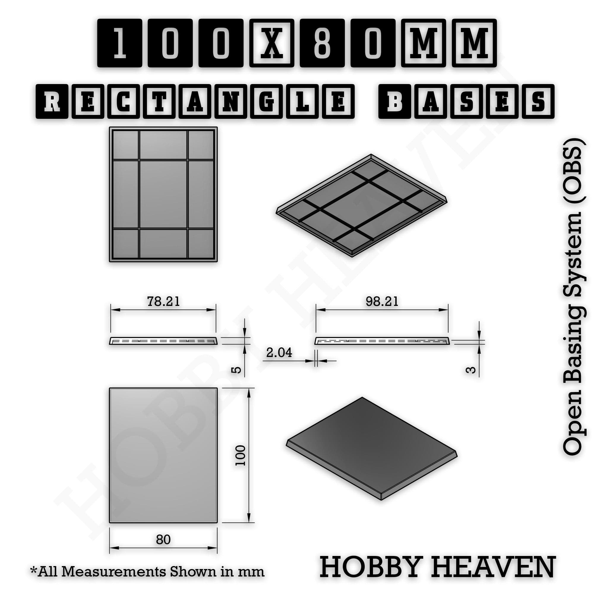 Base Rectangle Bases Range Sizes - 75x30mm to 125x40mm Medium Sizes 3d Print Full Range Tabletop Games