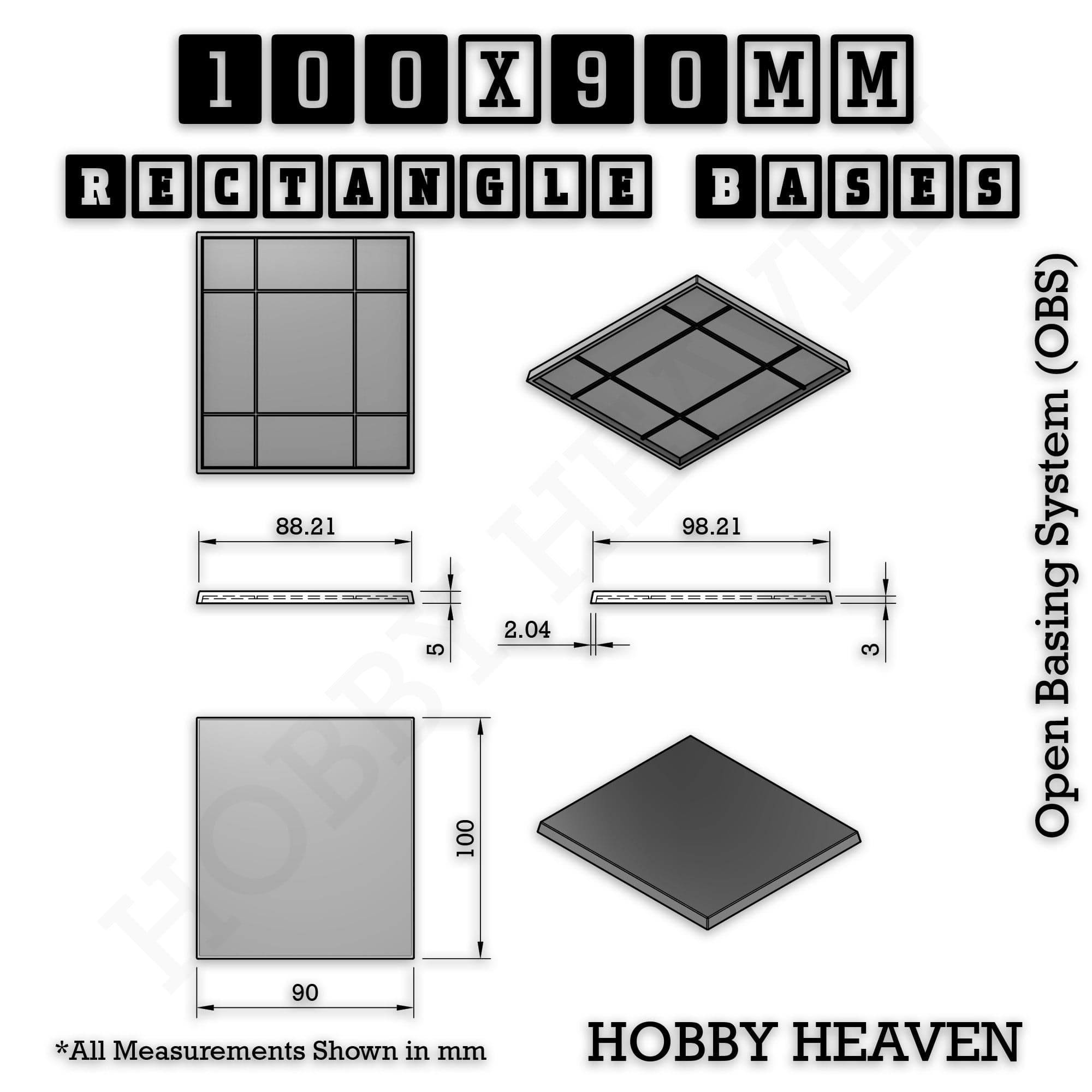Base Rectangle Bases Range Sizes - 75x30mm to 125x40mm Medium Sizes 3d Print Full Range Tabletop Games