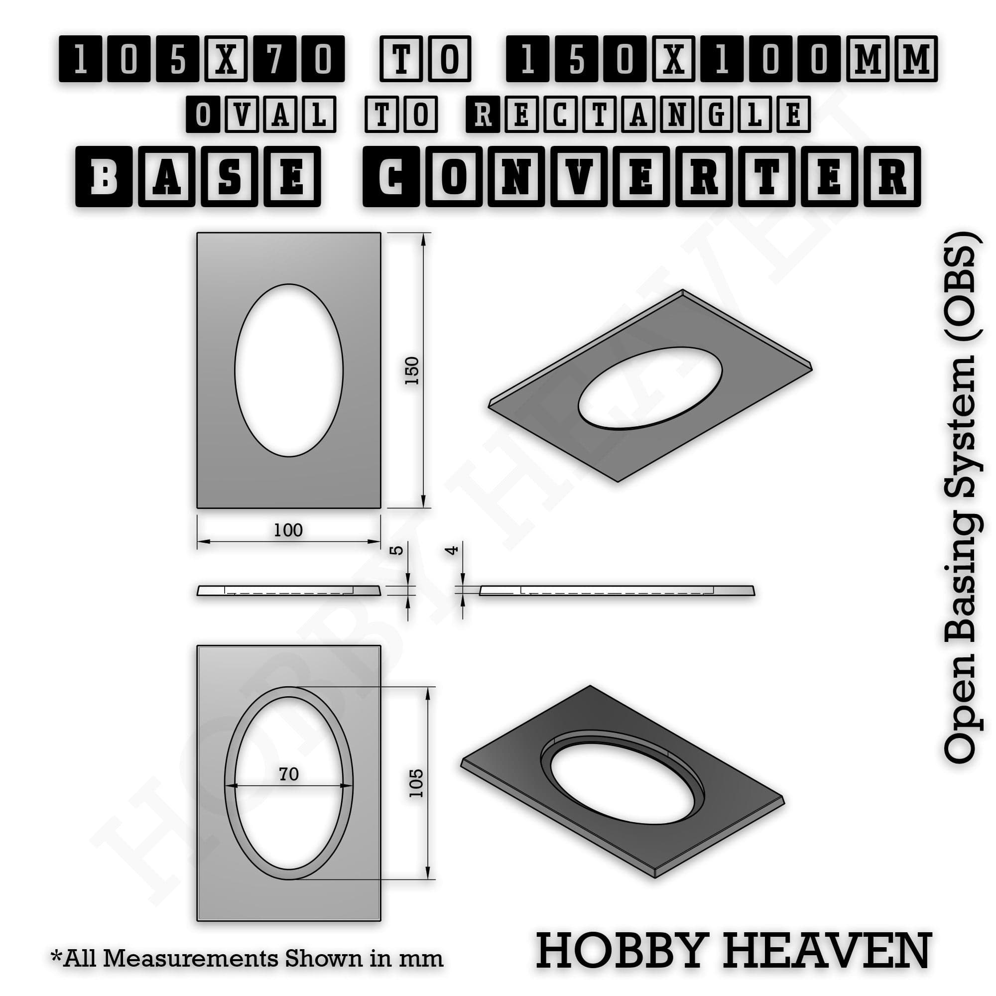 Base Converter Wargaming Oval to Rectangle Base Converters – Tabletop Games | 3D Printed Tabletop Accessories