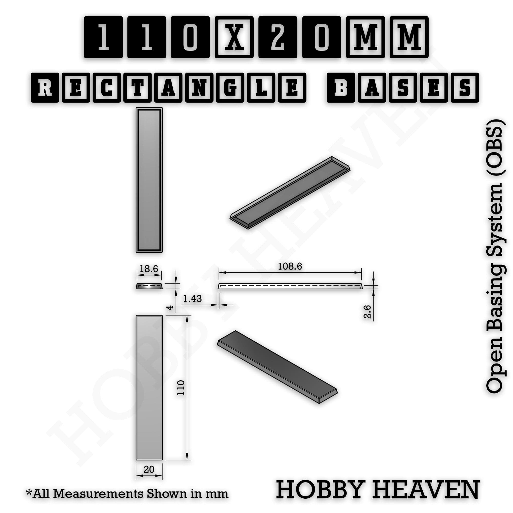 Base Rectangle Bases Range Sizes - 75x30mm to 125x40mm Medium Sizes 3d Print Full Range Tabletop Games