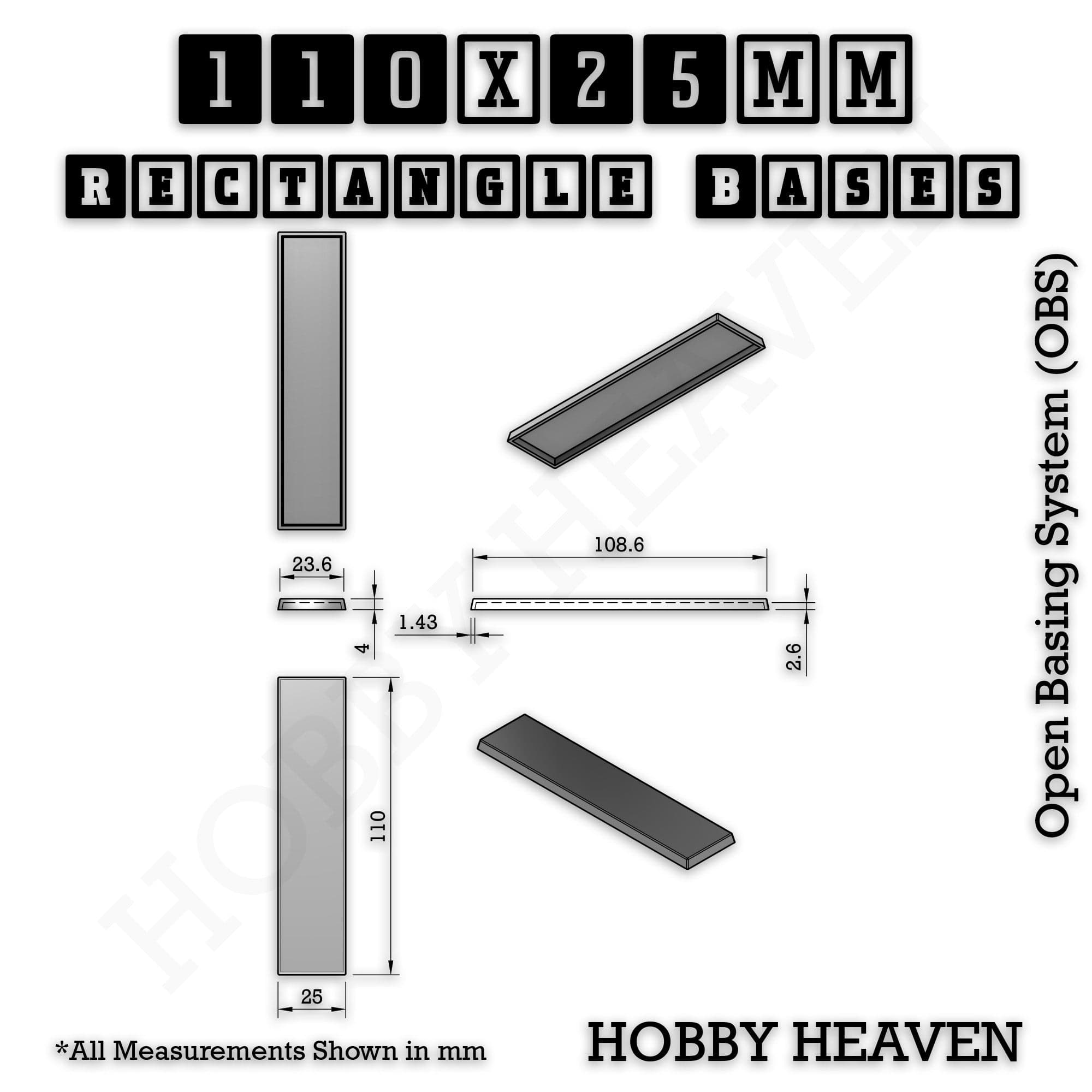 Base Rectangle Bases Range Sizes - 75x30mm to 125x40mm Medium Sizes 3d Print Full Range Tabletop Games