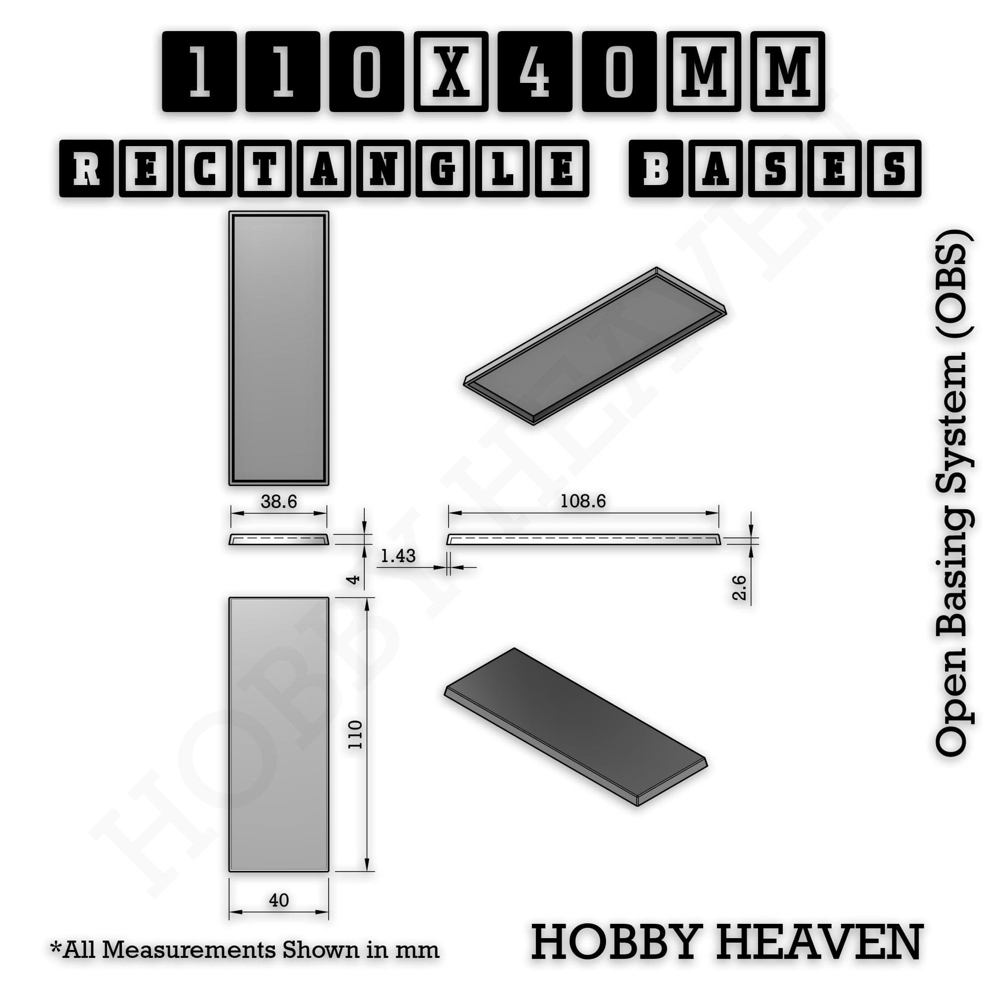 Base Rectangle Bases Range Sizes - 75x30mm to 125x40mm Medium Sizes 3d Print Full Range Tabletop Games