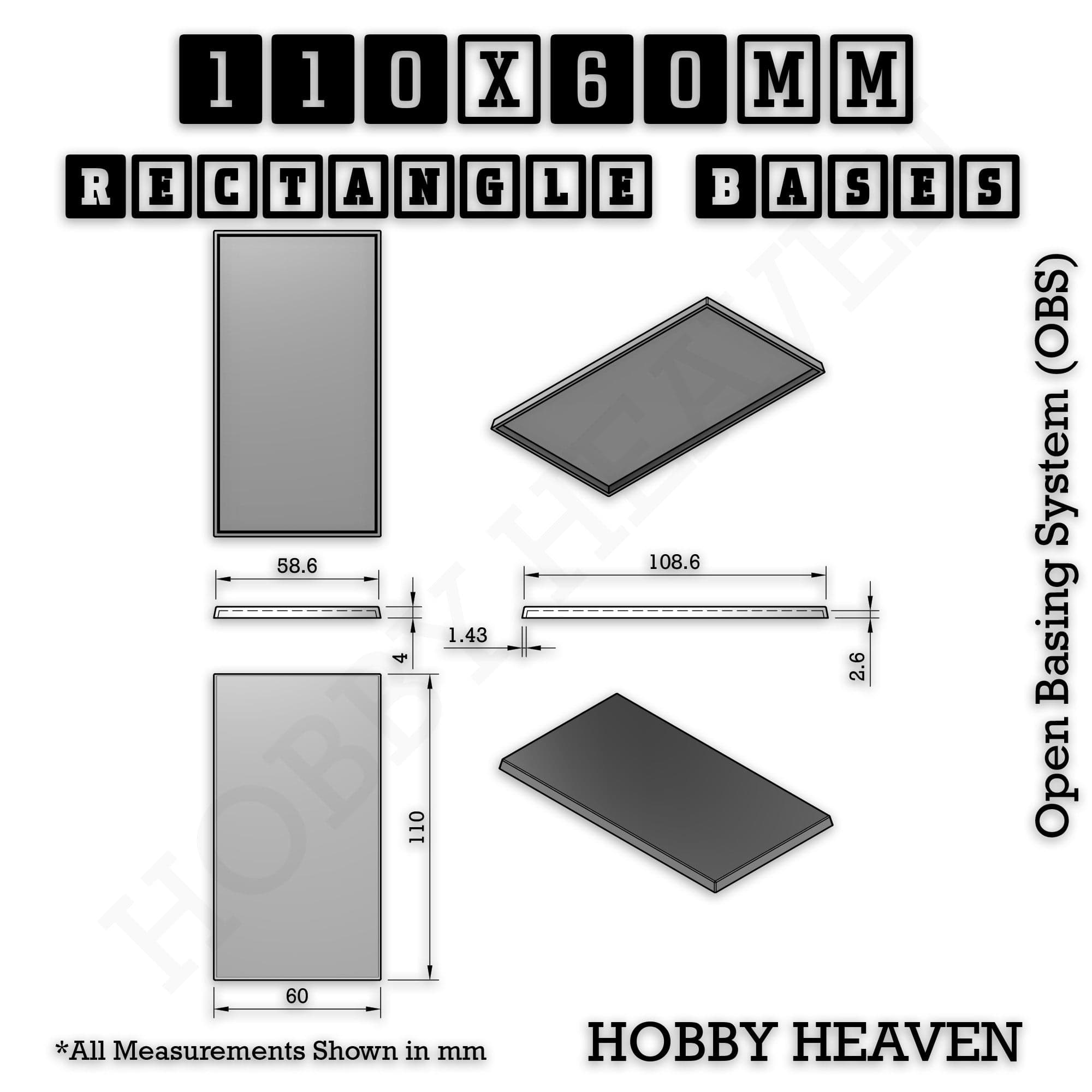 Base Rectangle Bases Range Sizes - 75x30mm to 125x40mm Medium Sizes 3d Print Full Range Tabletop Games