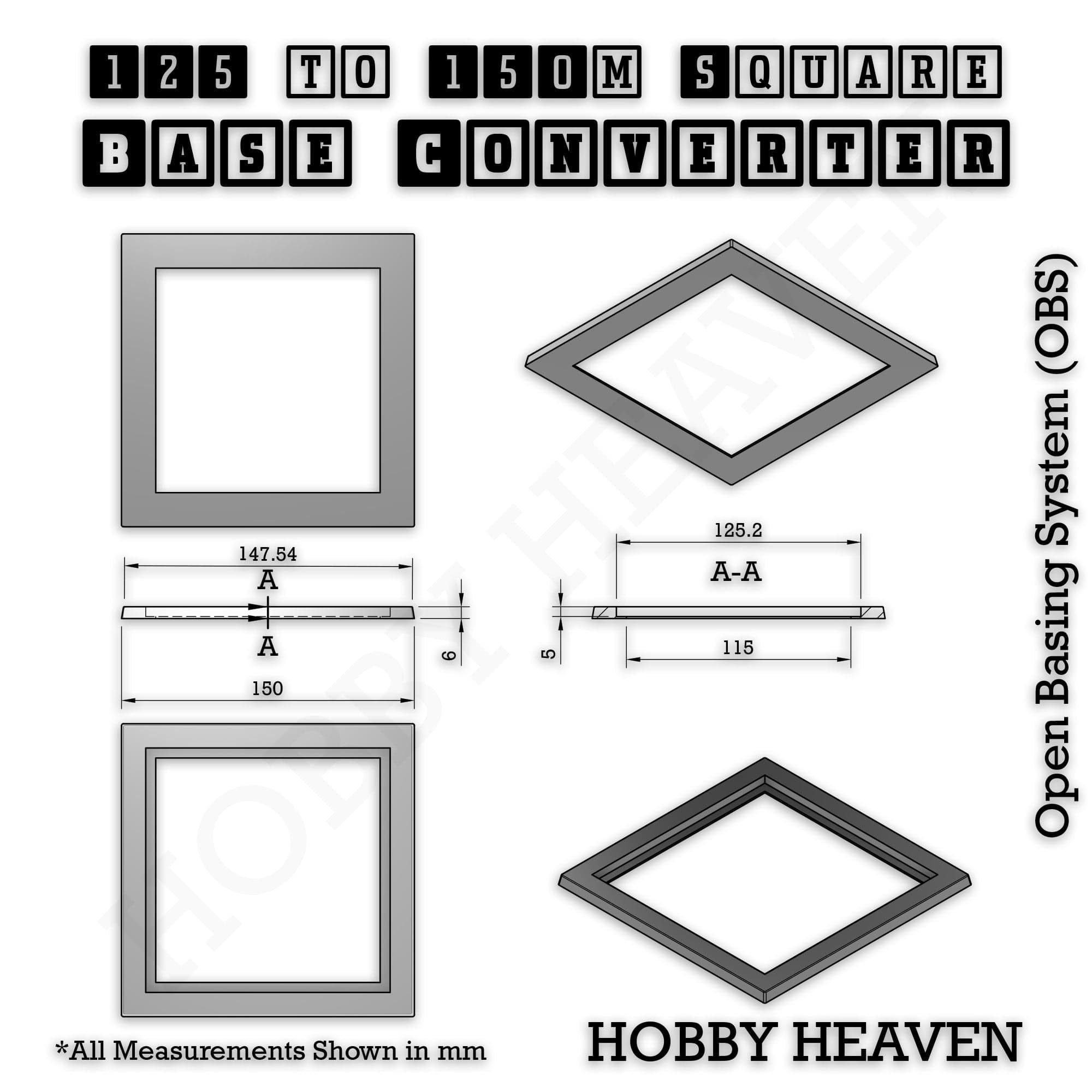 Base Square to Square Bases Size Converters 3d Print Full Range