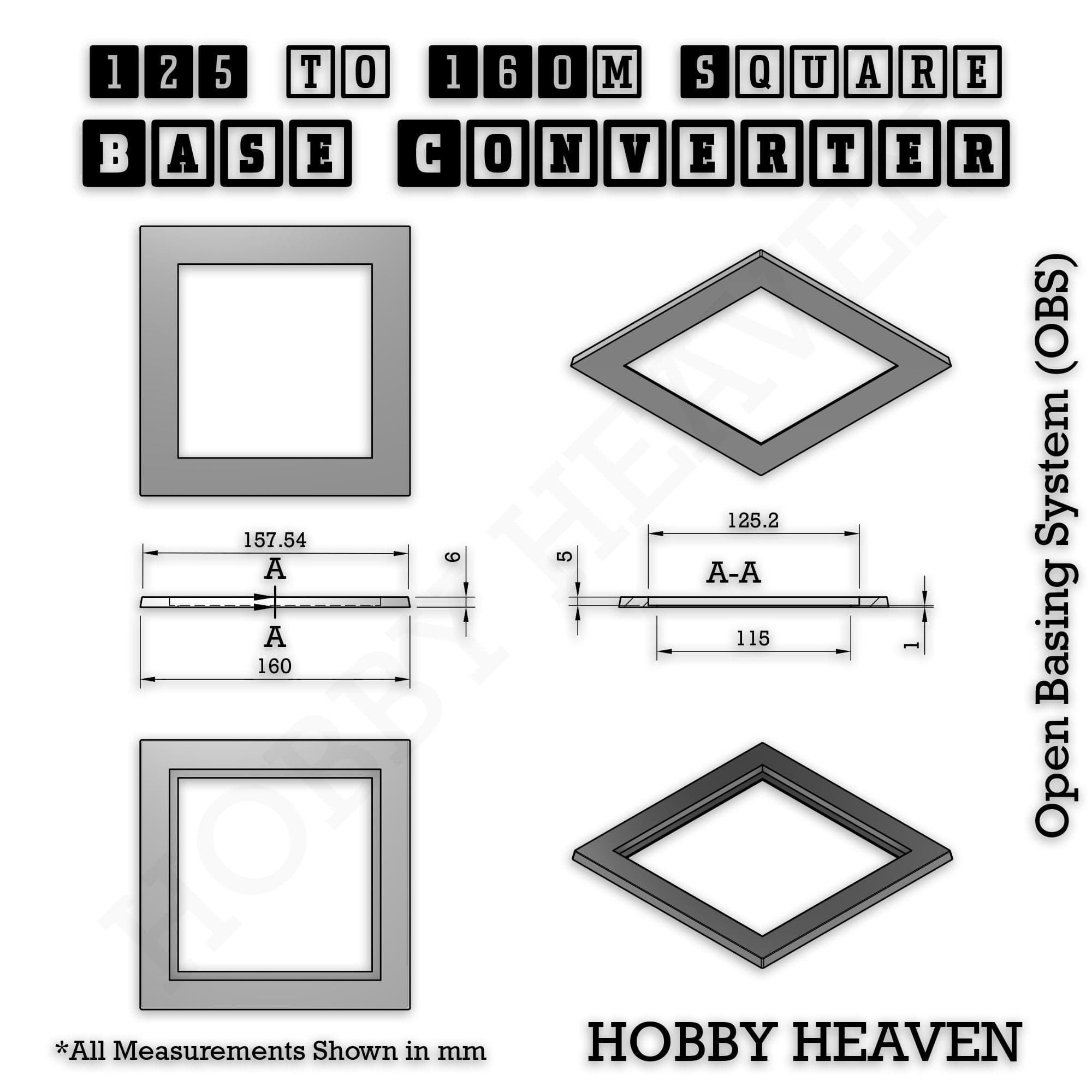 Base Square to Square Bases Size Converters 3d Print Full Range